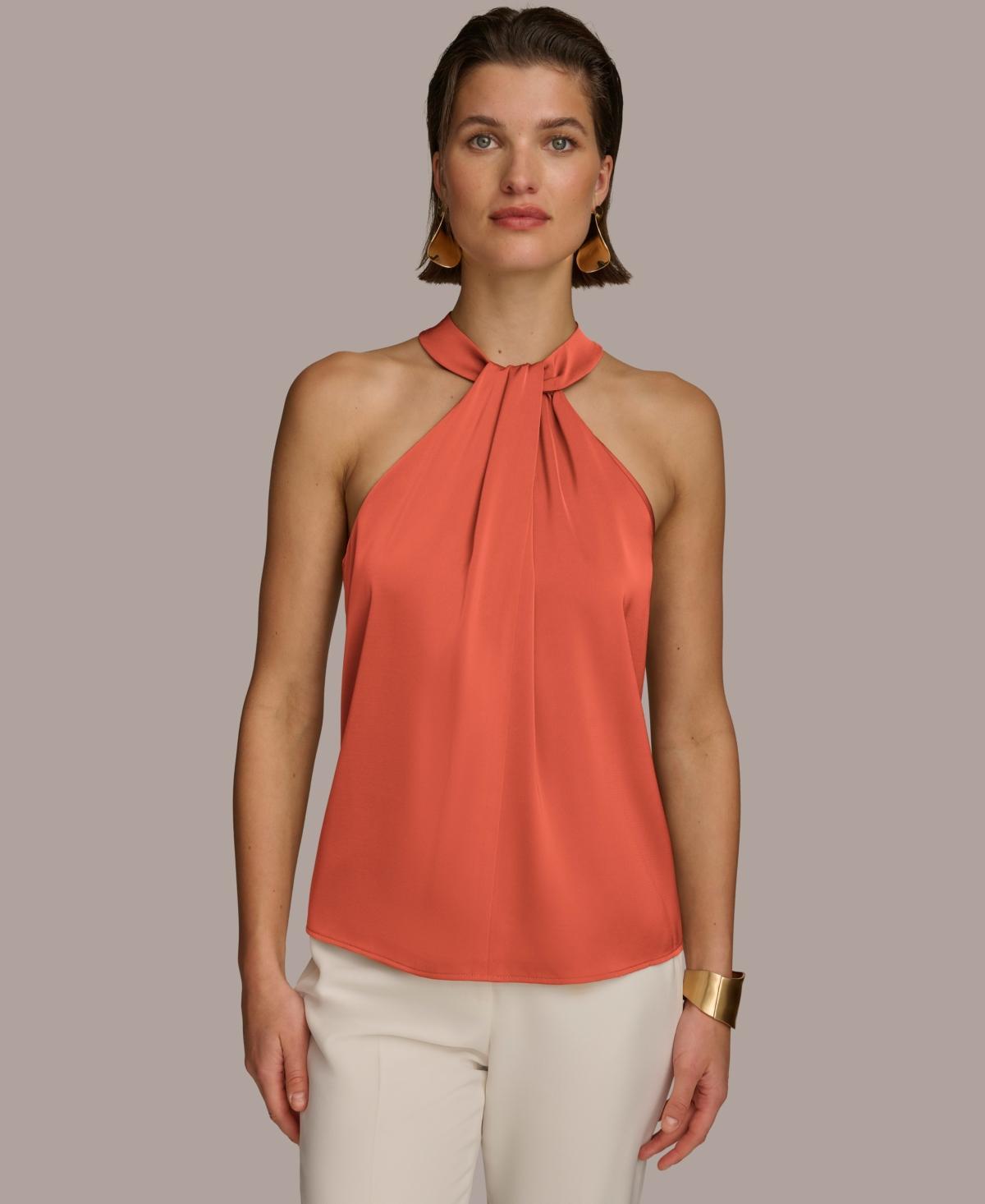 Donna Karan Womens Twist-Front Satin Halter Top Product Image