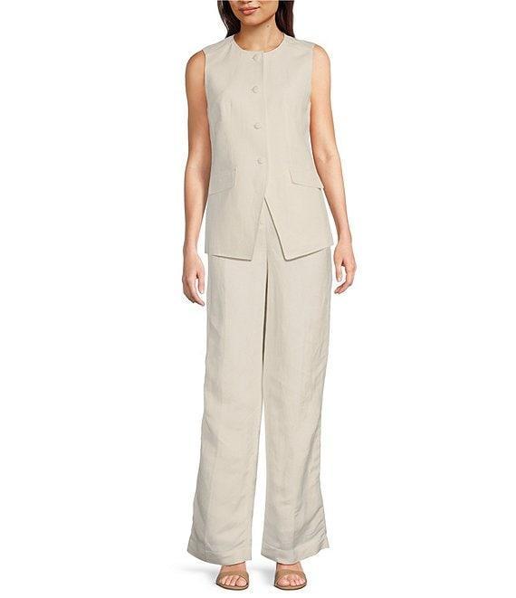 Calvin Klein Linen Blend Belted Straight Leg Pants Product Image