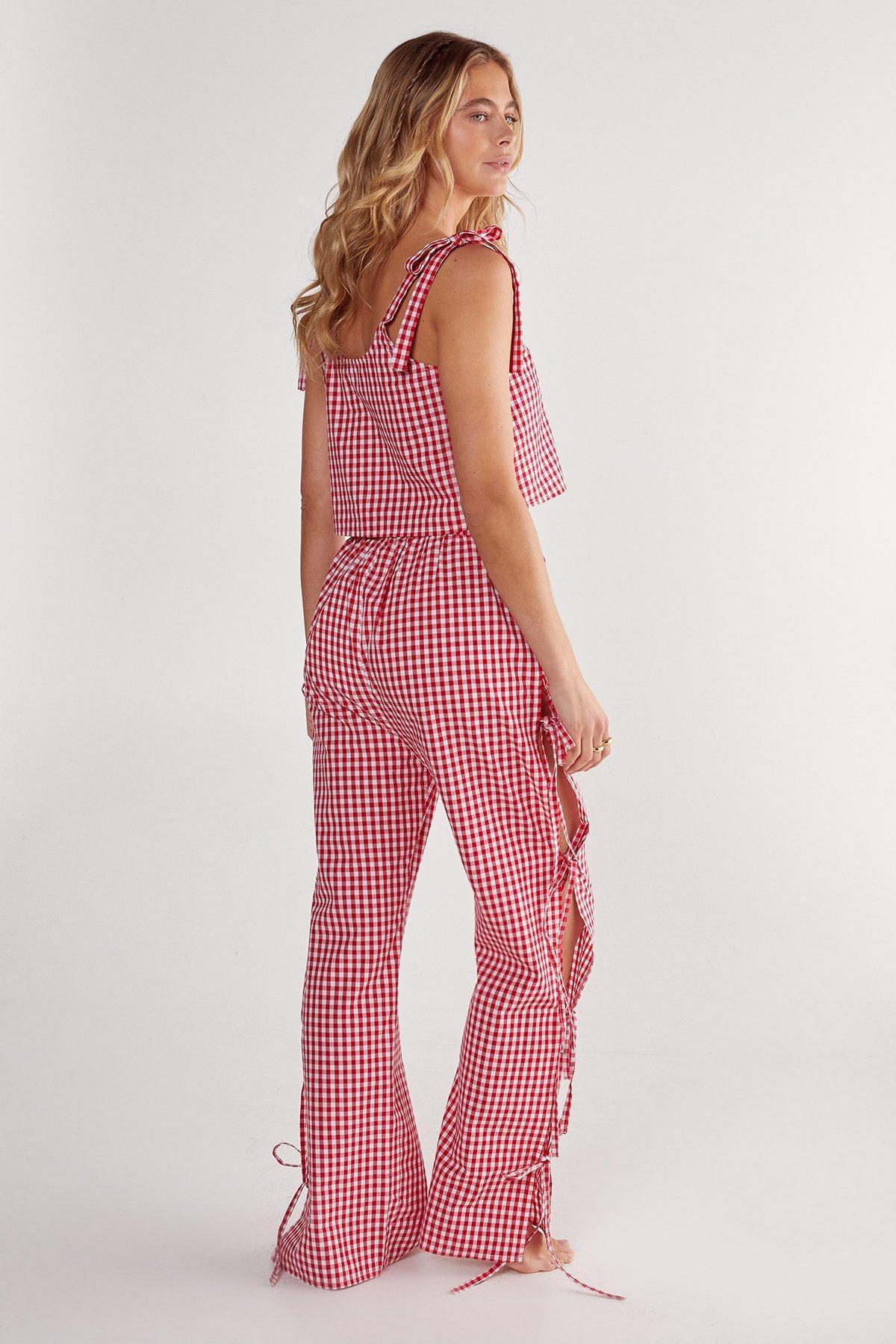 Gingham Tie Side Pajama Pants Set Product Image