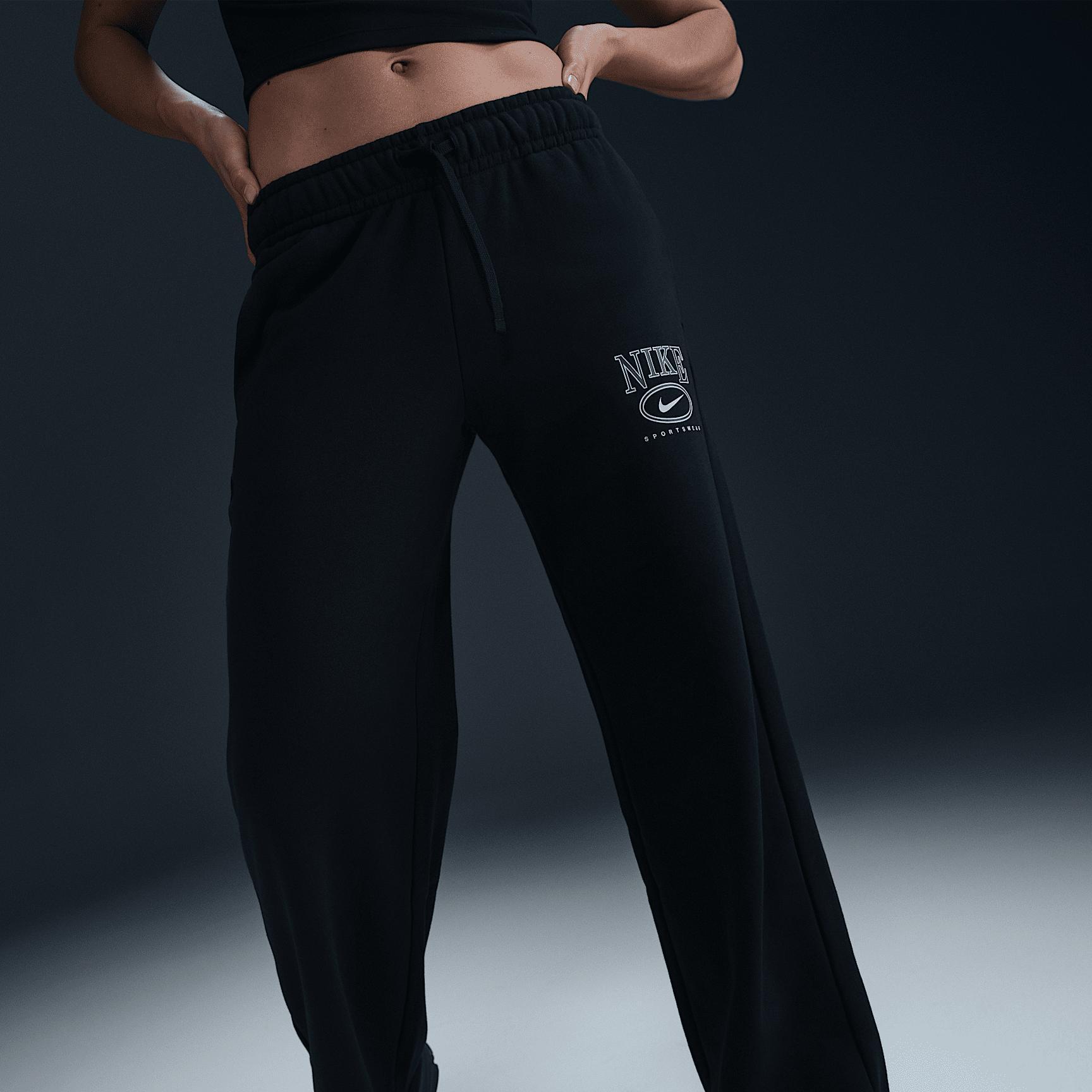 Nike Womens Sportswear Club Fleece Mid-Rise Wide-Leg Graphic Pants Product Image