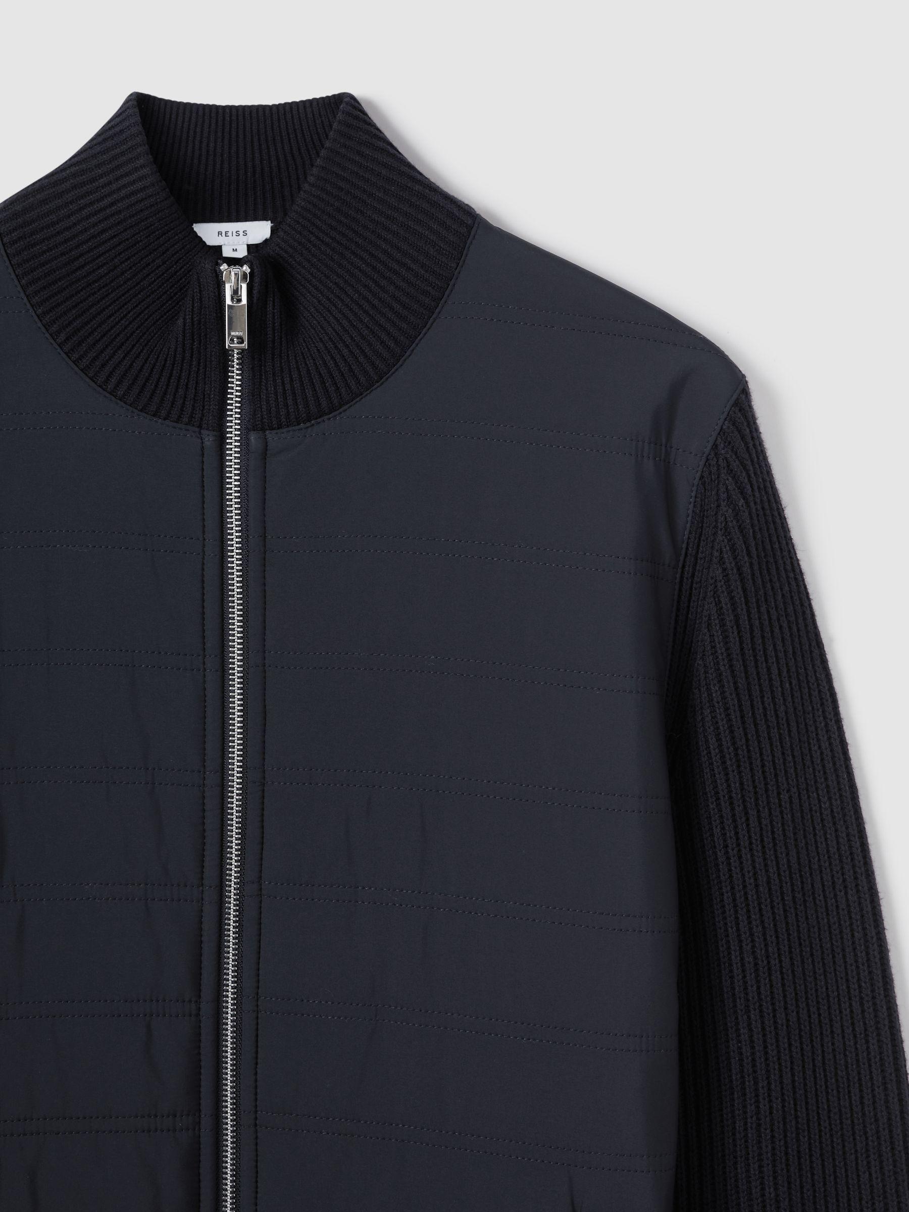 Hybrid Quilt and Knit Zip-Through Jacket in Navy Product Image