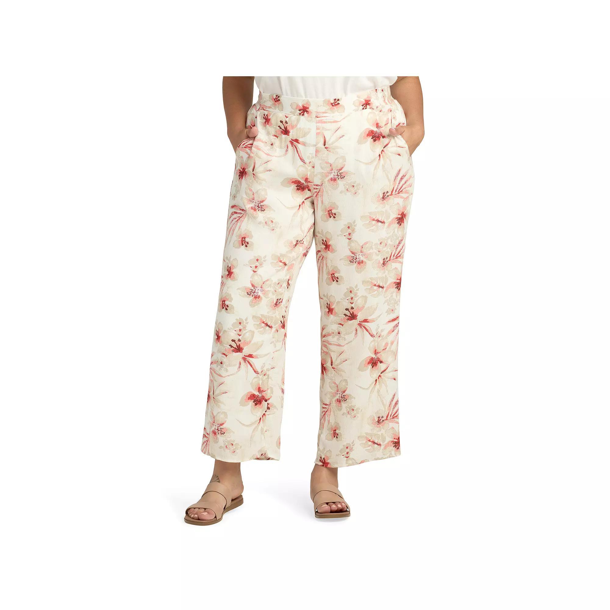 Plus Size AB Studio Back Elastic Waist Pants, Womens C Pink Floral Product Image