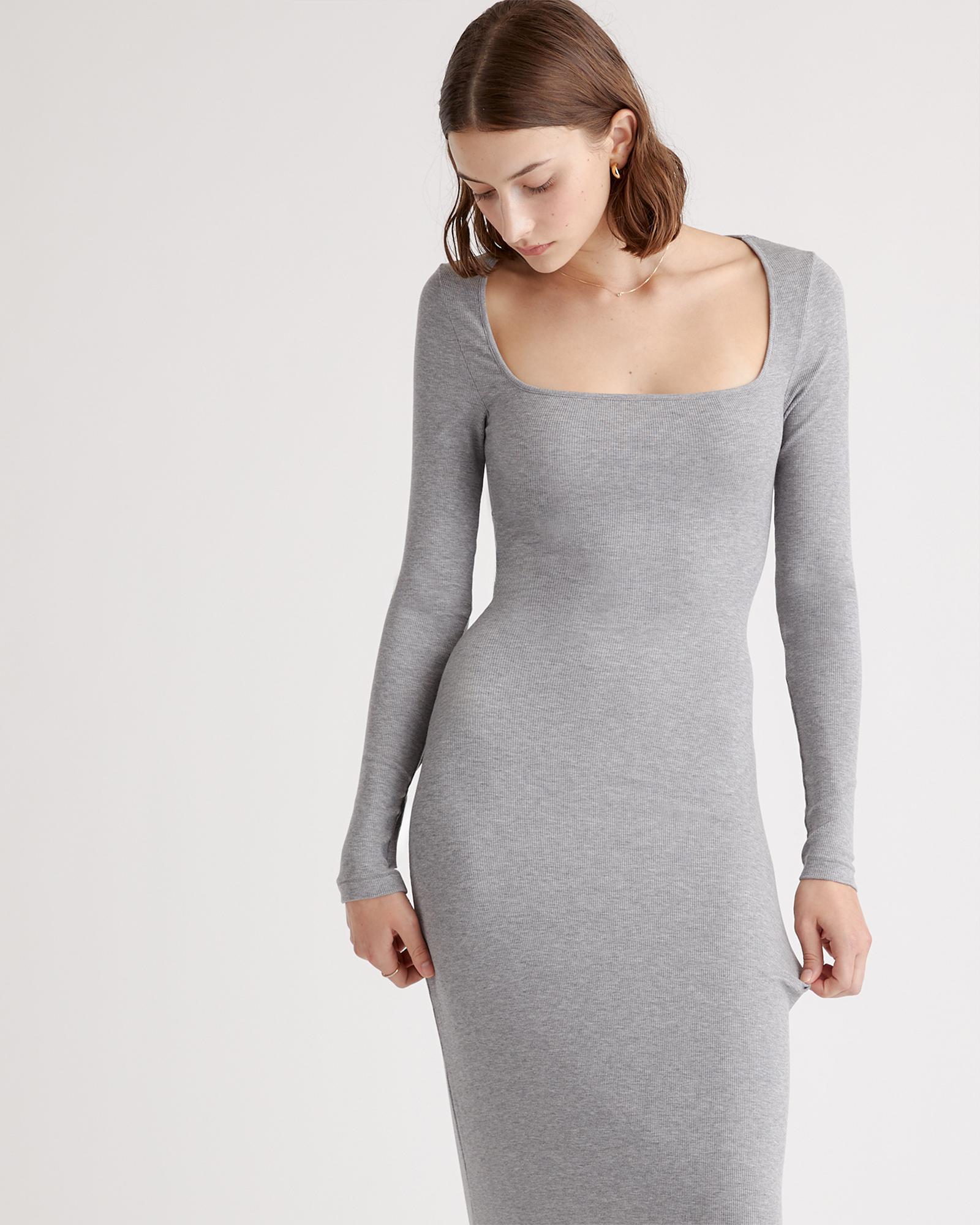Quince | Women's Tencel Rib Knit Long Sleeve Square Neck Dress Product Image