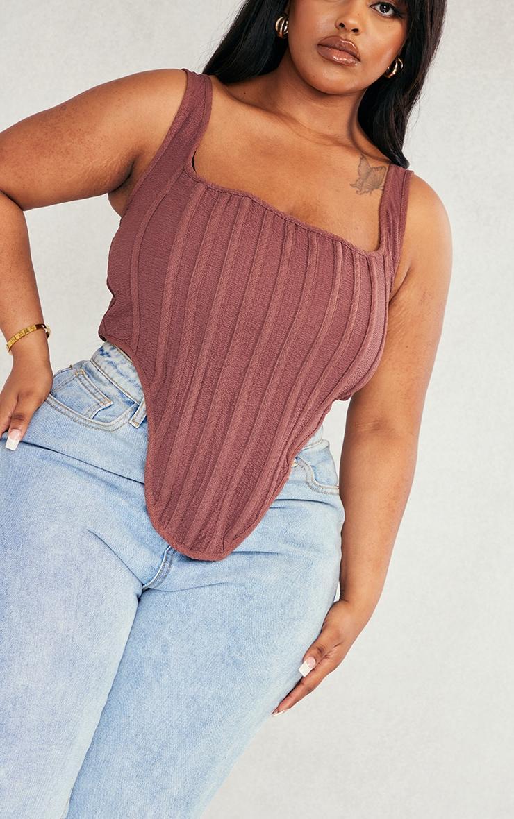 Plus Brown Textured Boned Corset Top Product Image