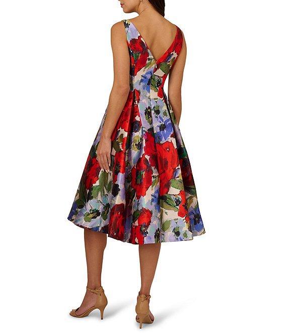 Adrianna Papell Floral Mikado Boat Neck Sleeveless Side Seam Pocket Fit & Flare Dress Product Image