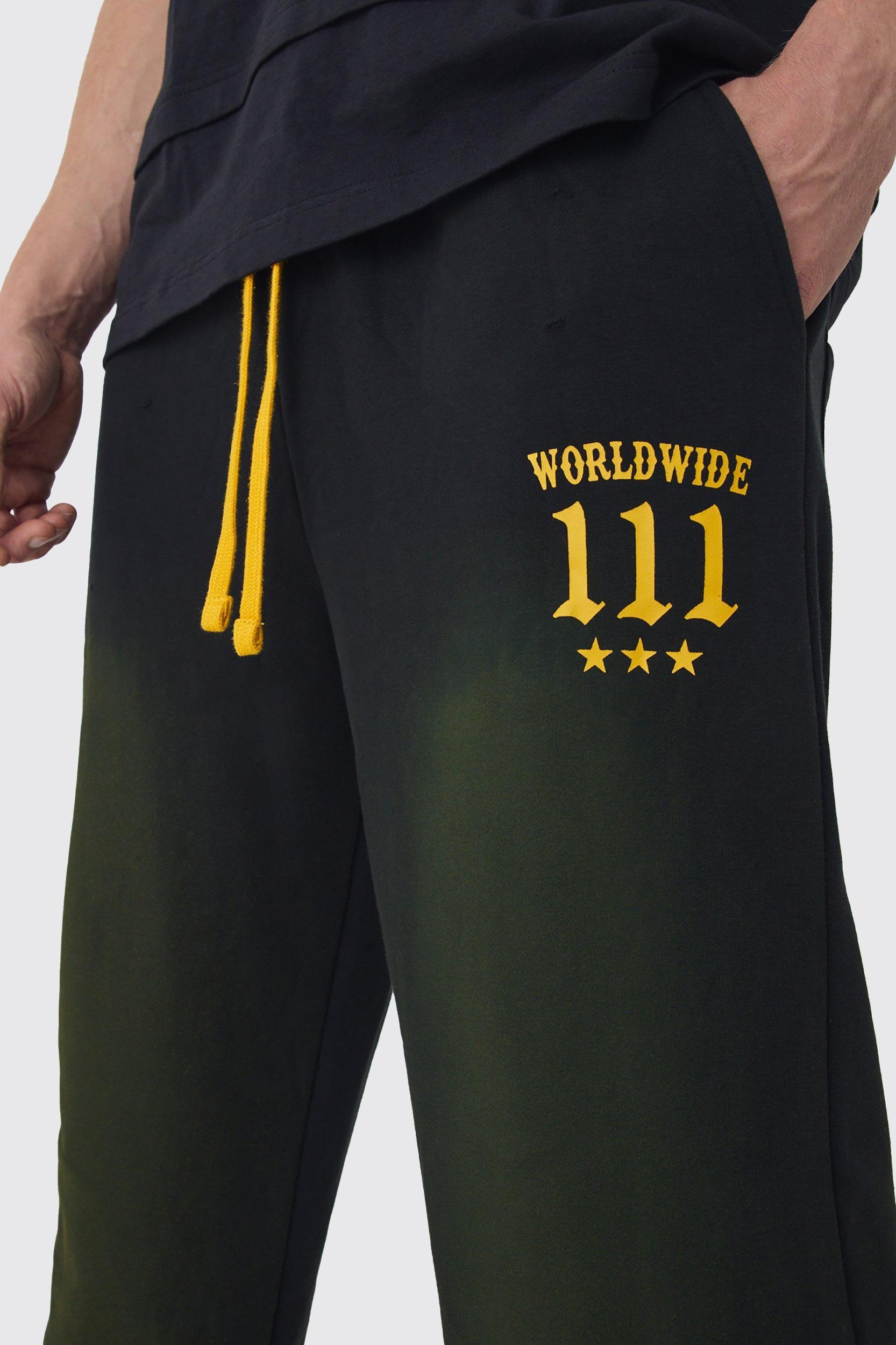 Straight Leg Distressed Moto Printed Loopback Sweatpants | boohooMAN USA Product Image