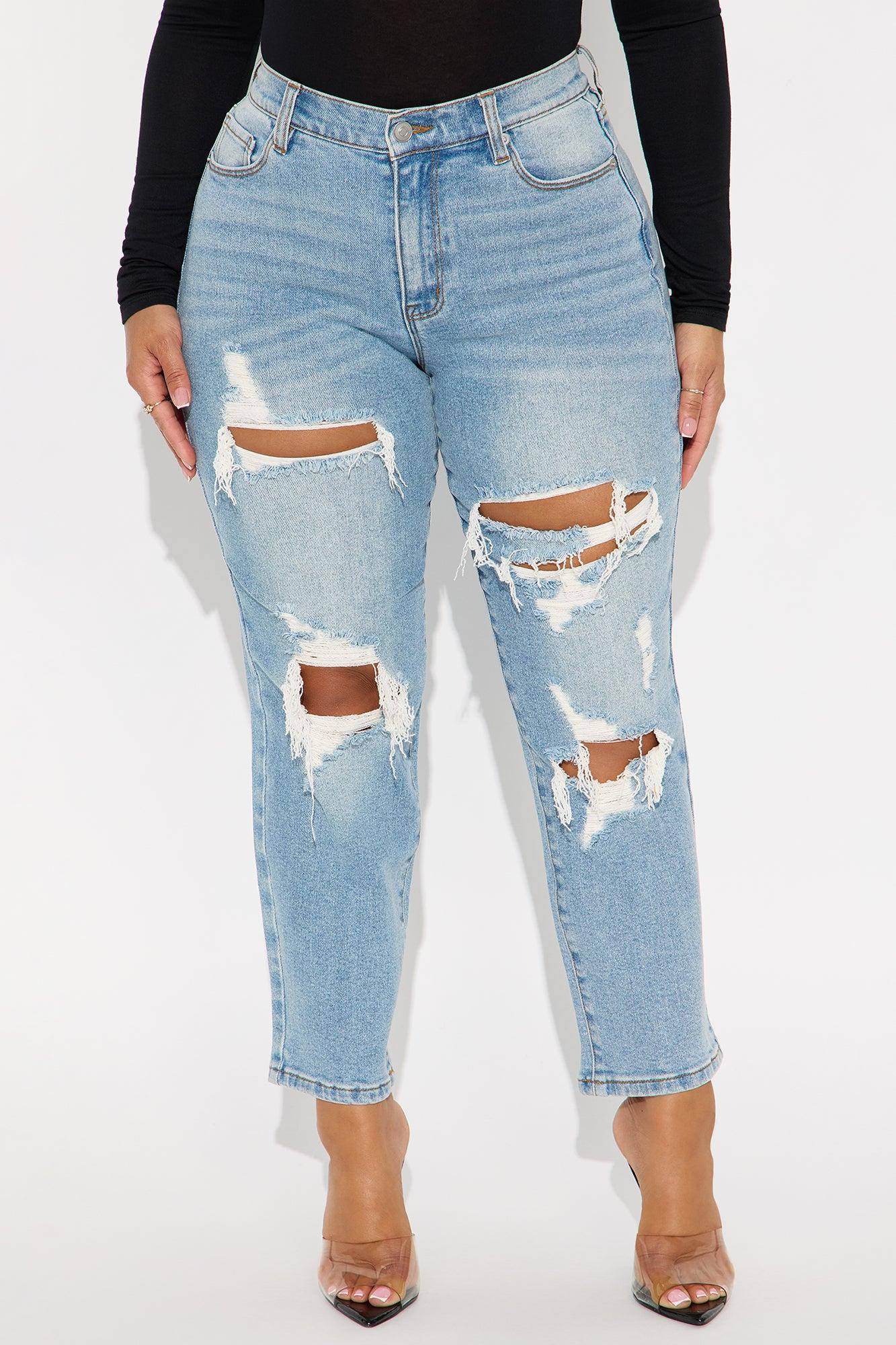 Petite Because I Said So Destroyed Mom Jeans - Medium Blue Wash Product Image