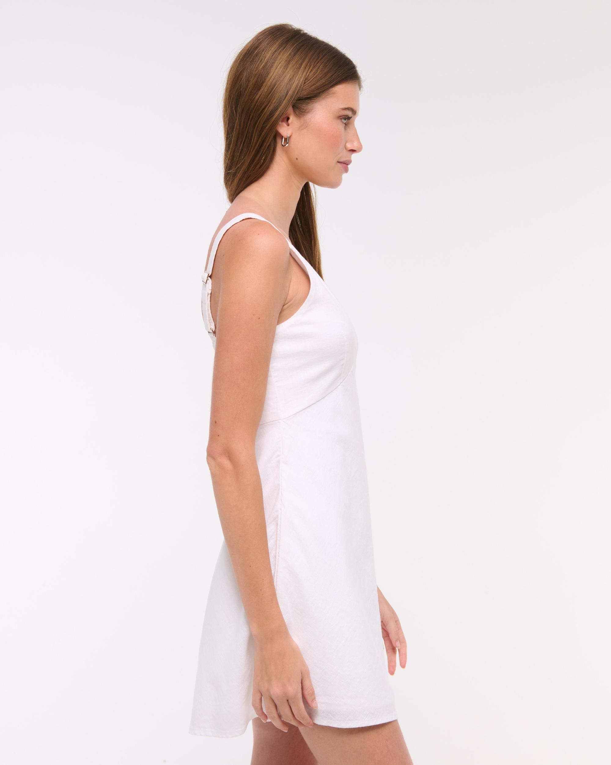V-Neck Linen-Blend Mini Dress Product Image