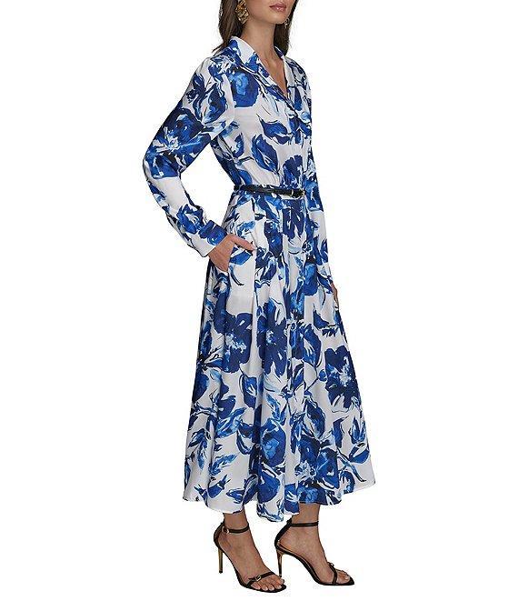 Donna Karan Printed Notch Collar Long Sleeve Belted Shirtdress Product Image