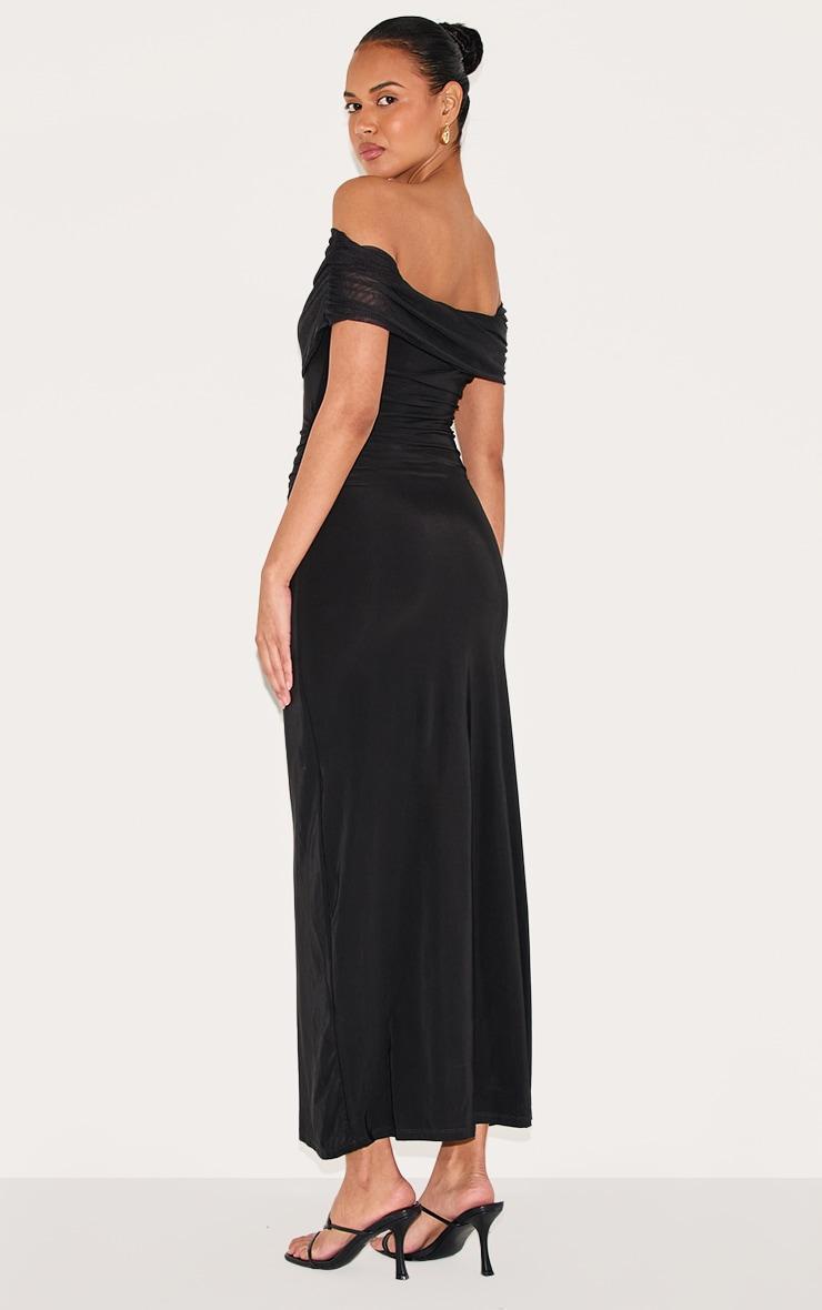 Black Double Layer Slinky Mesh Overlay Maxi Dress Product Image