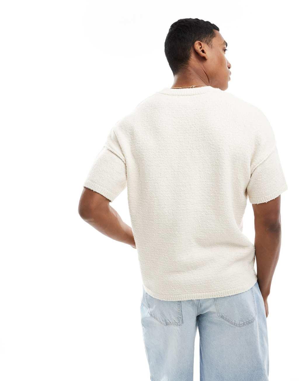ASOS DESIGN relaxed knit boxy t-shirt in slubby texture in ecru Product Image