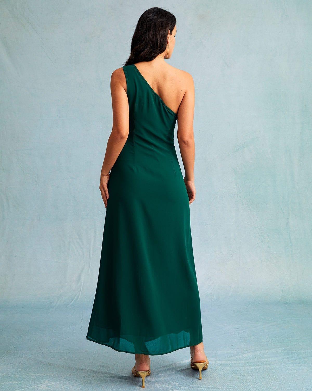 The Green One Shoulder Sleeveless Maxi Dress Product Image