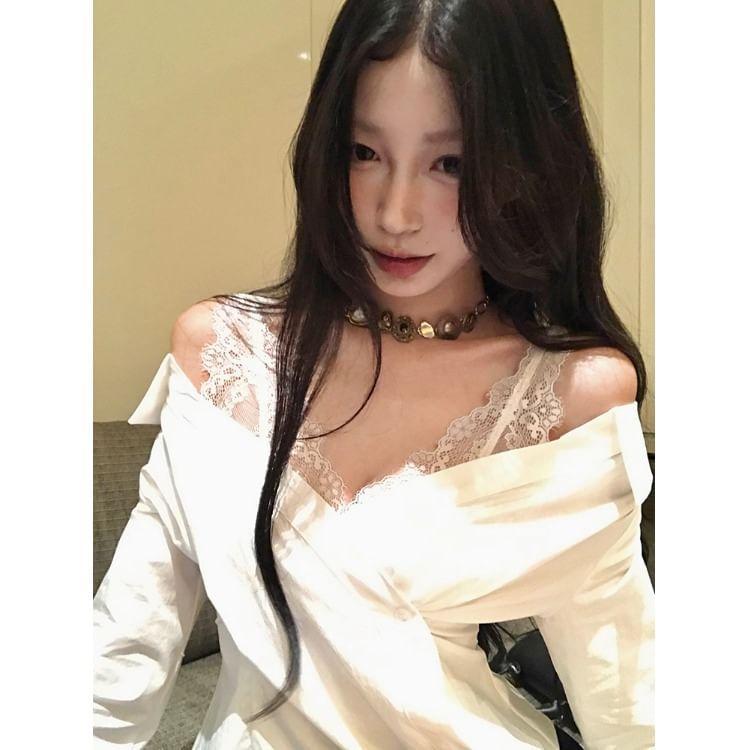 Sleeveless Lace Top / Long-Sleeve Wrapped Top Product Image