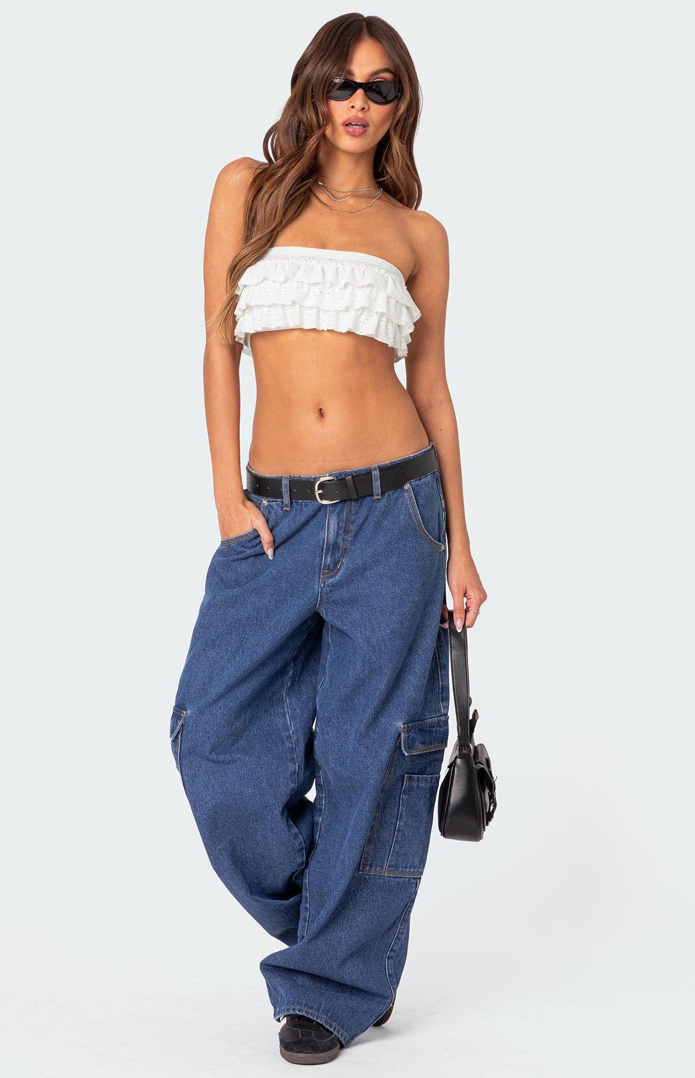 Edikted Women's Super Oversized Belted Boyfriend Jeans Product Image