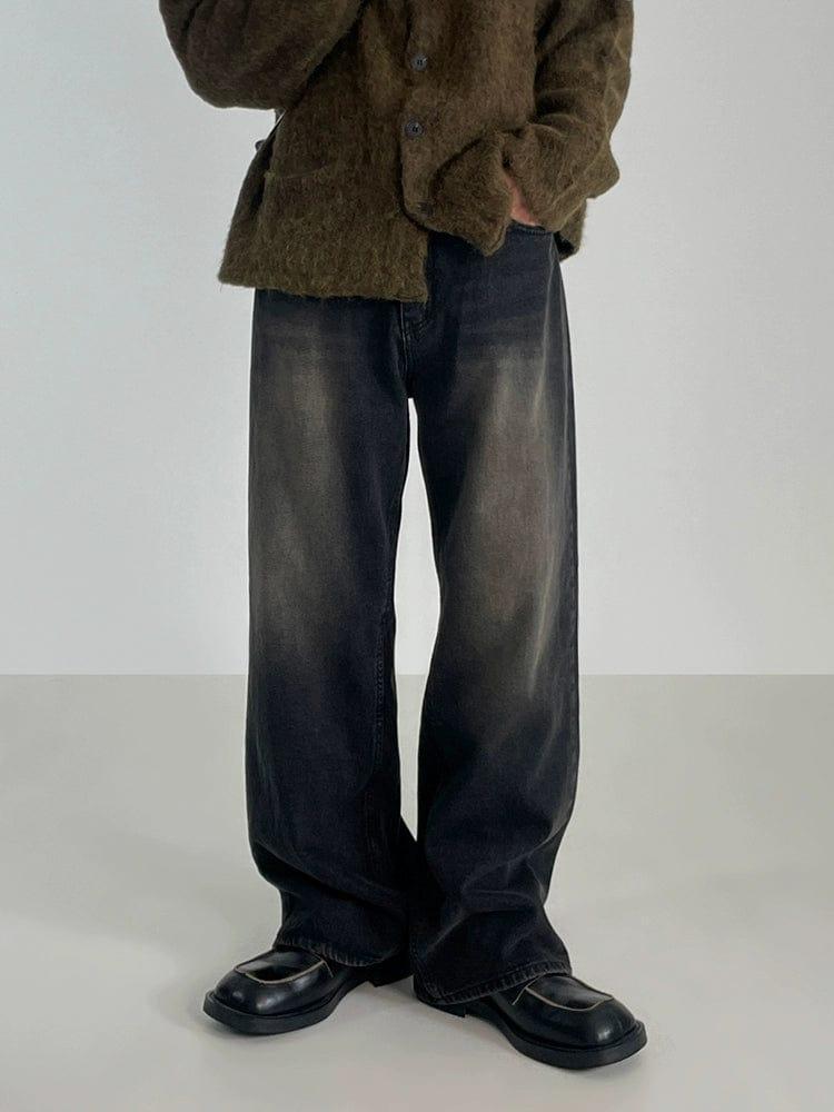 RT No. 10348 WASHED BLACK WIDE STRAIGHT DENIM JEANS Product Image