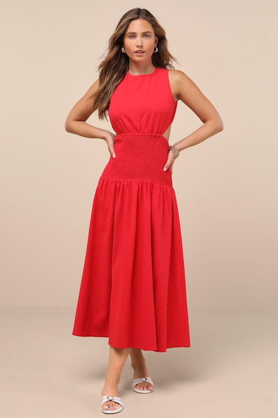 Melina Red Backless Drop Waist Midi Dress Product Image