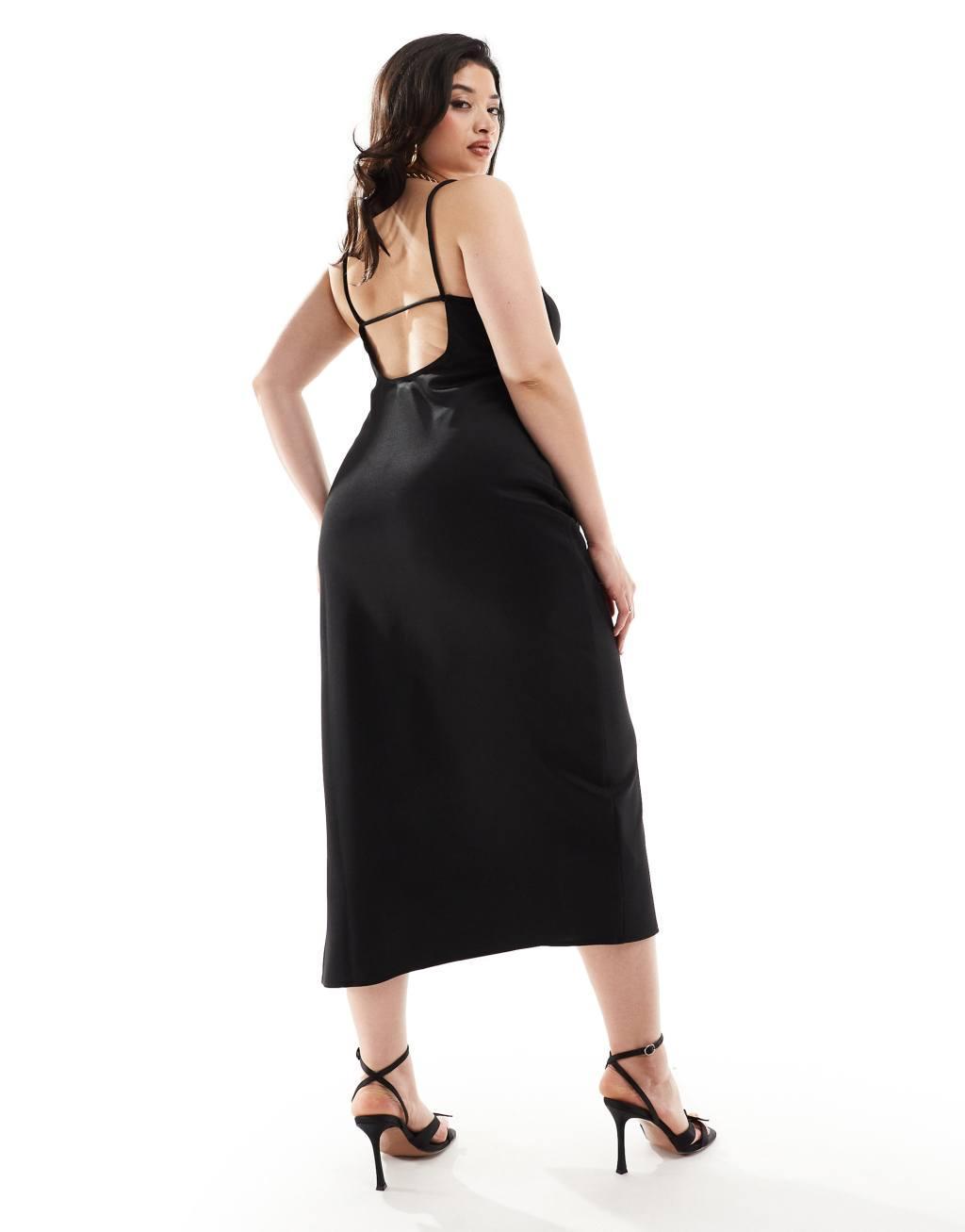 ASOS DESIGN Curve scuba binding detail midi dress in black Product Image
