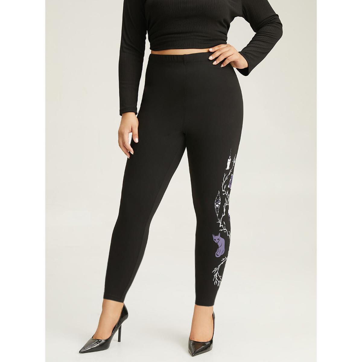 Plus Size Halloween Print High Rise Leggings Women Black Casual High stretch Skinny High Rise Festival-Halloween Leggings BloomChic 26/4X Product Image