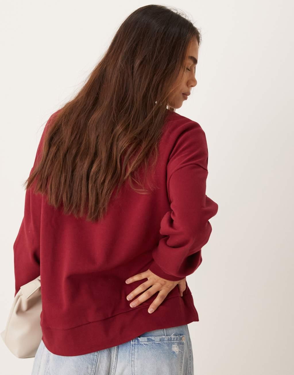 Miss Selfridge embroidery cut out detail sweatshirt in burgundy Product Image