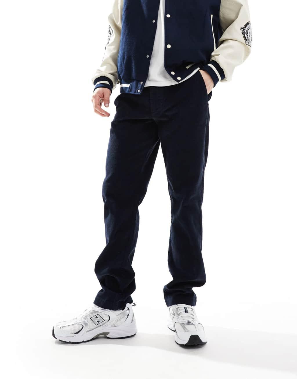 French Connection slim leg cord pants in navy Product Image