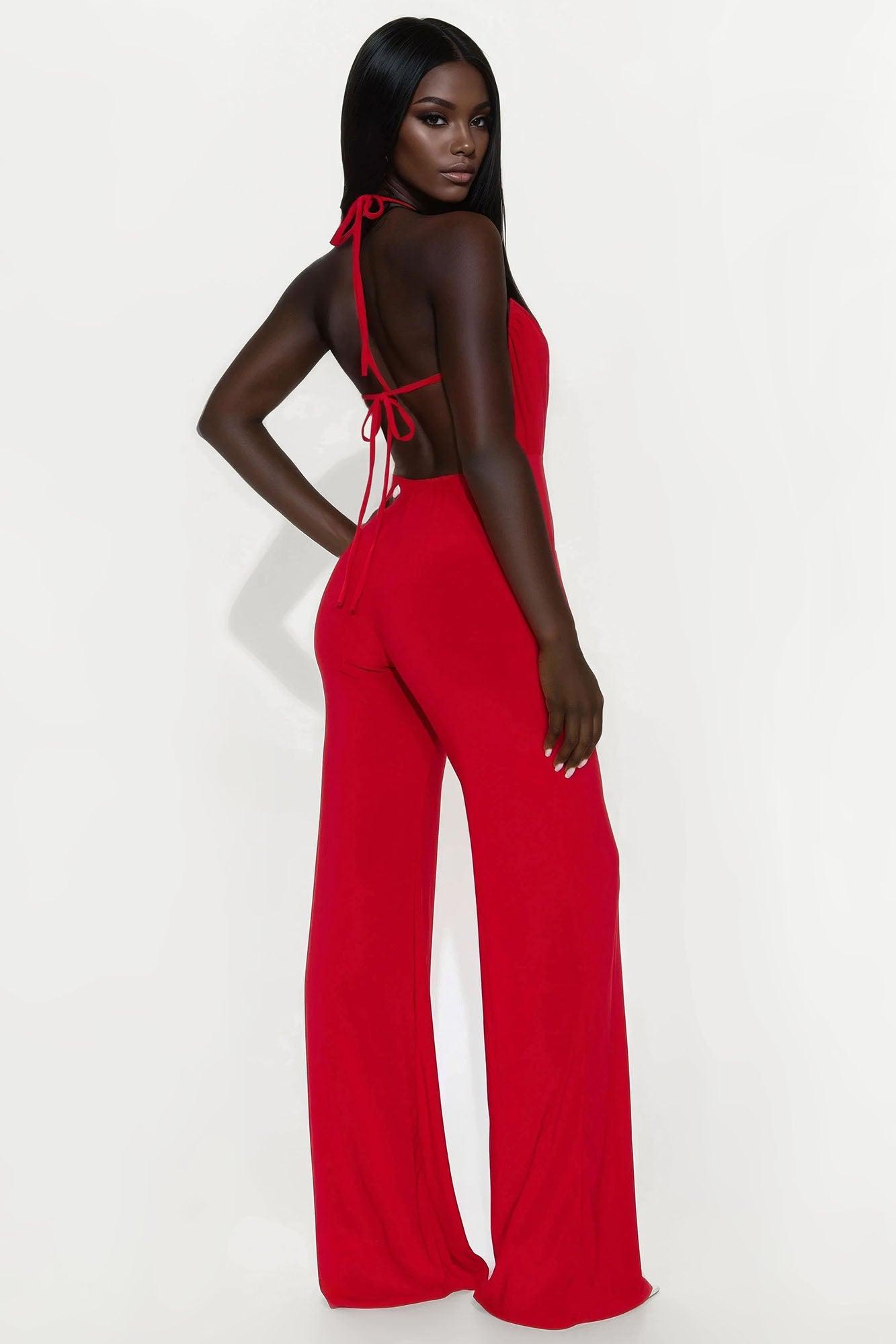 Bevia Criss Cross Halter Jumpsuit - Red Product Image