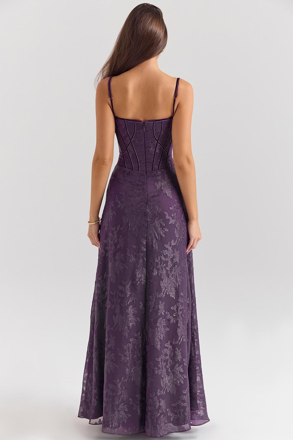 Esme Grape Lurex Chiffon Maxi Dress Product Image