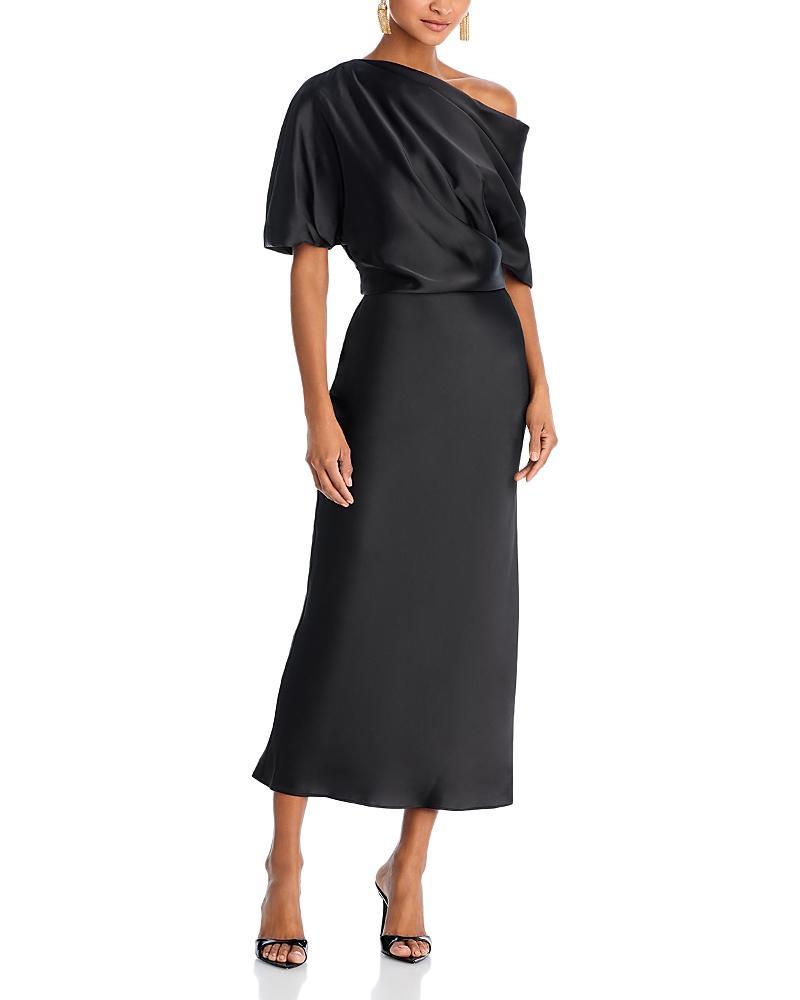 Womens Draped Satin Pencil Midi-Dress Product Image