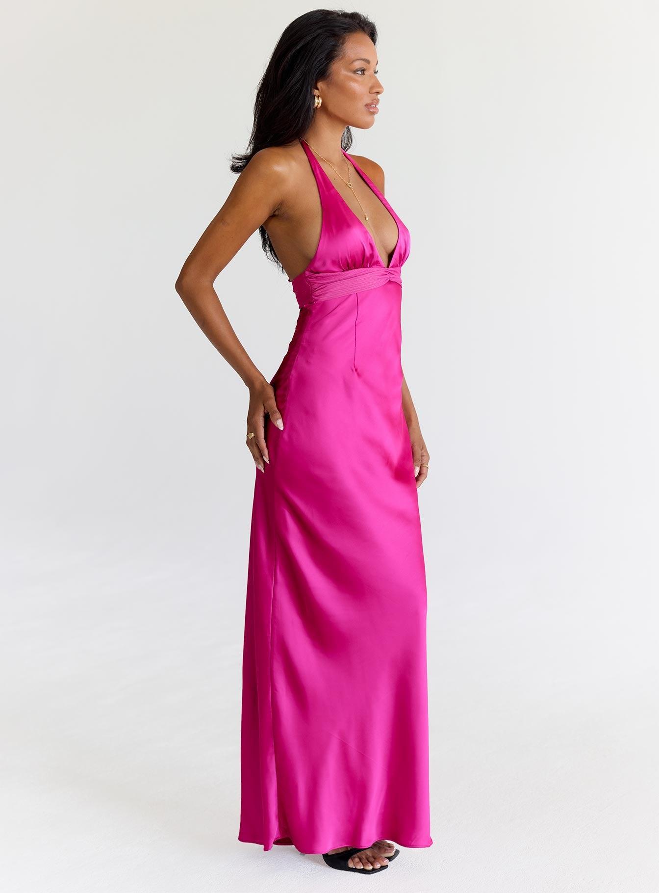 Odyssa Halter Maxi Dress Magenta Product Image