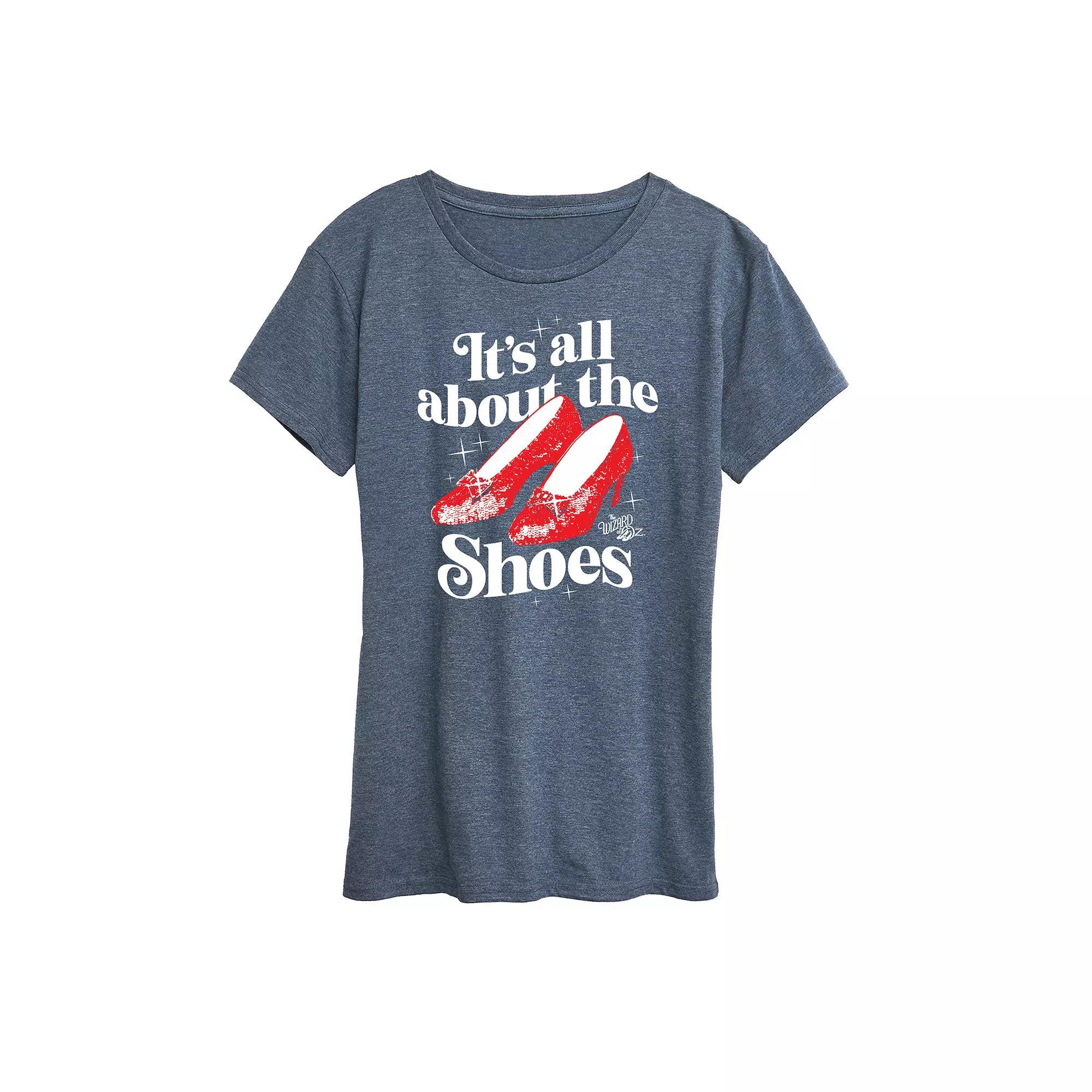 Women's Wizard Of Oz Shoes Graphic Tee, Size: Large, Grey Blue Product Image