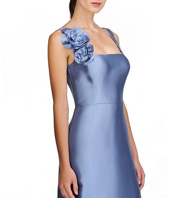 Kay Unger Satin Square Neck Sleeveless Rosette A-Line Gown Product Image
