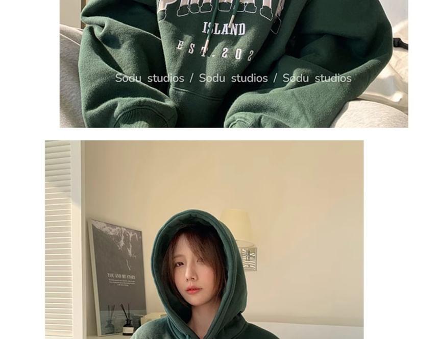 Puff-Sleeve Lettering Oversized Hoodie Product Image
