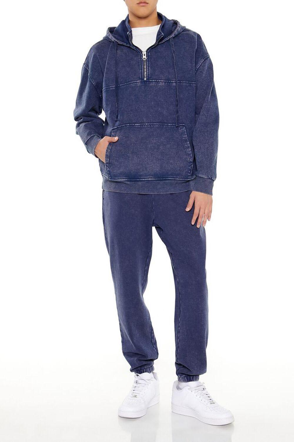 Heavy Washed French Terry Half-Zip Hoodie | Forever 21 Product Image