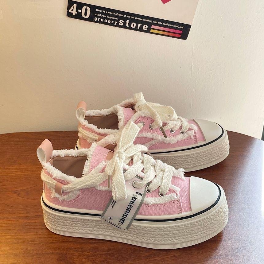 Distressed Canvas Platform Sneakers Product Image