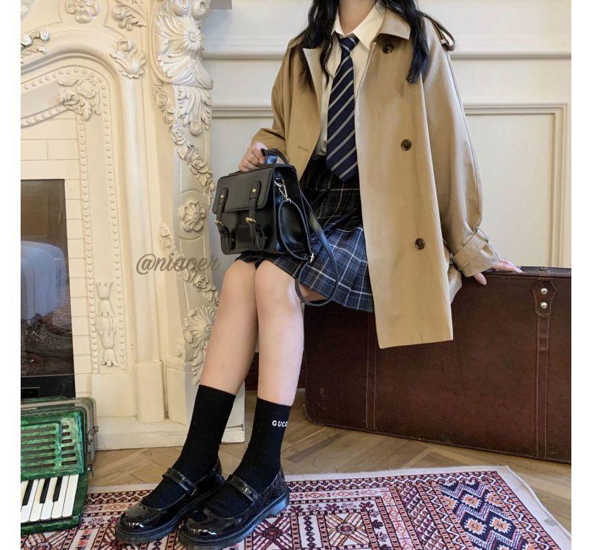 Plain Long Double-Breasted Trench Coat Product Image