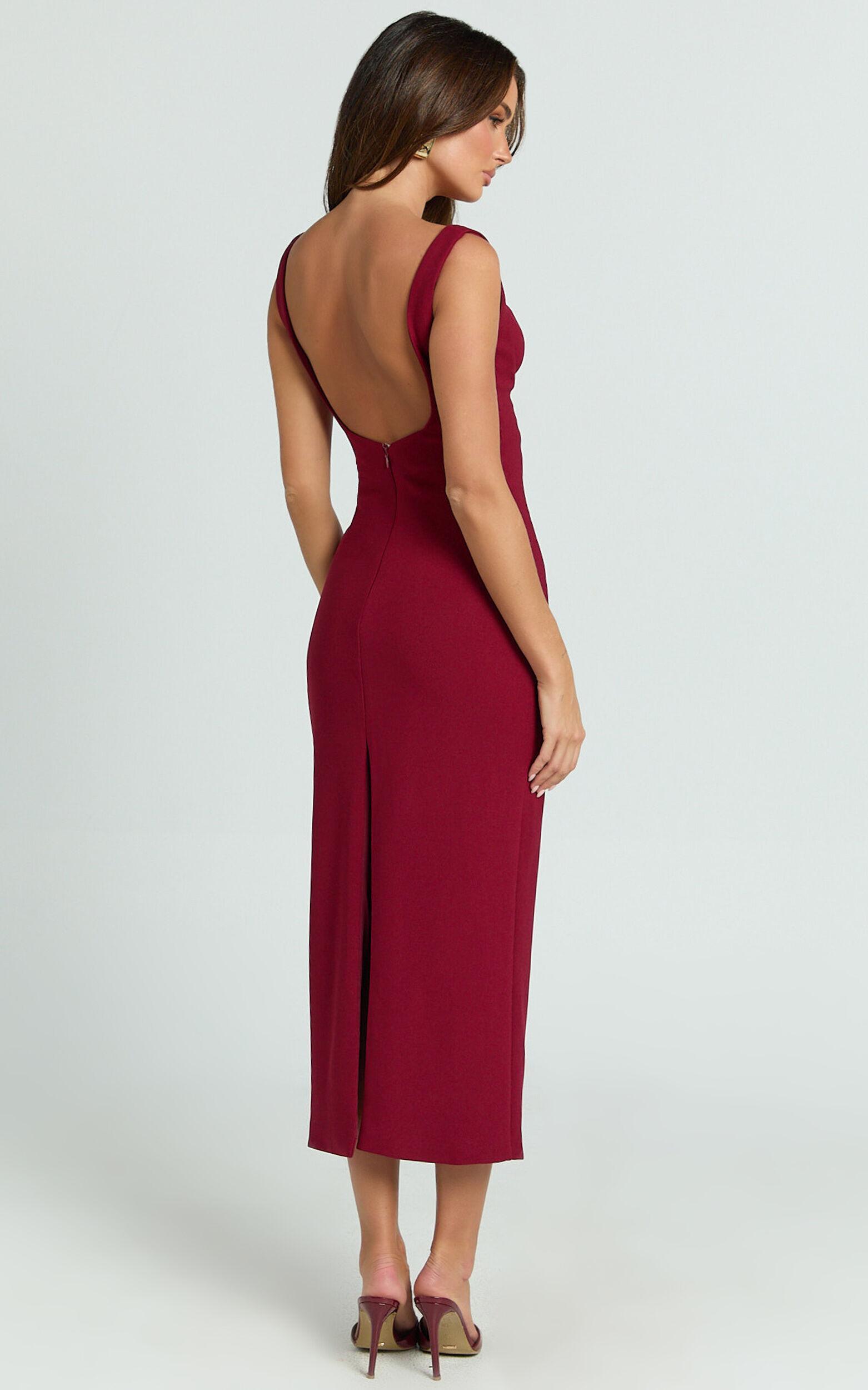 Isabelle Midi Dress - Cut Out Low Back Column Dress in Wine Product Image
