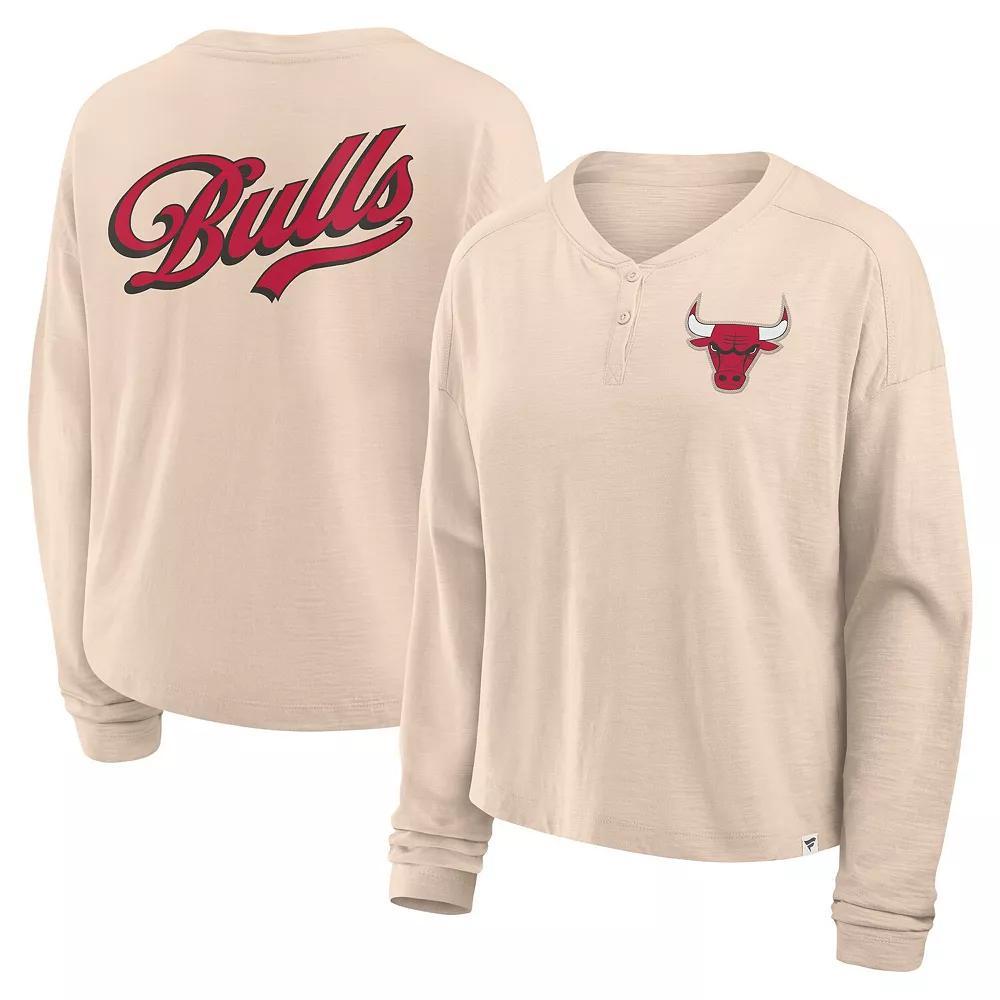 Women's Fanatics Natural Chicago Bulls Boxed Out Drop Fashion Long Sleeve T-Shirt, Size: Medium, Beige Product Image