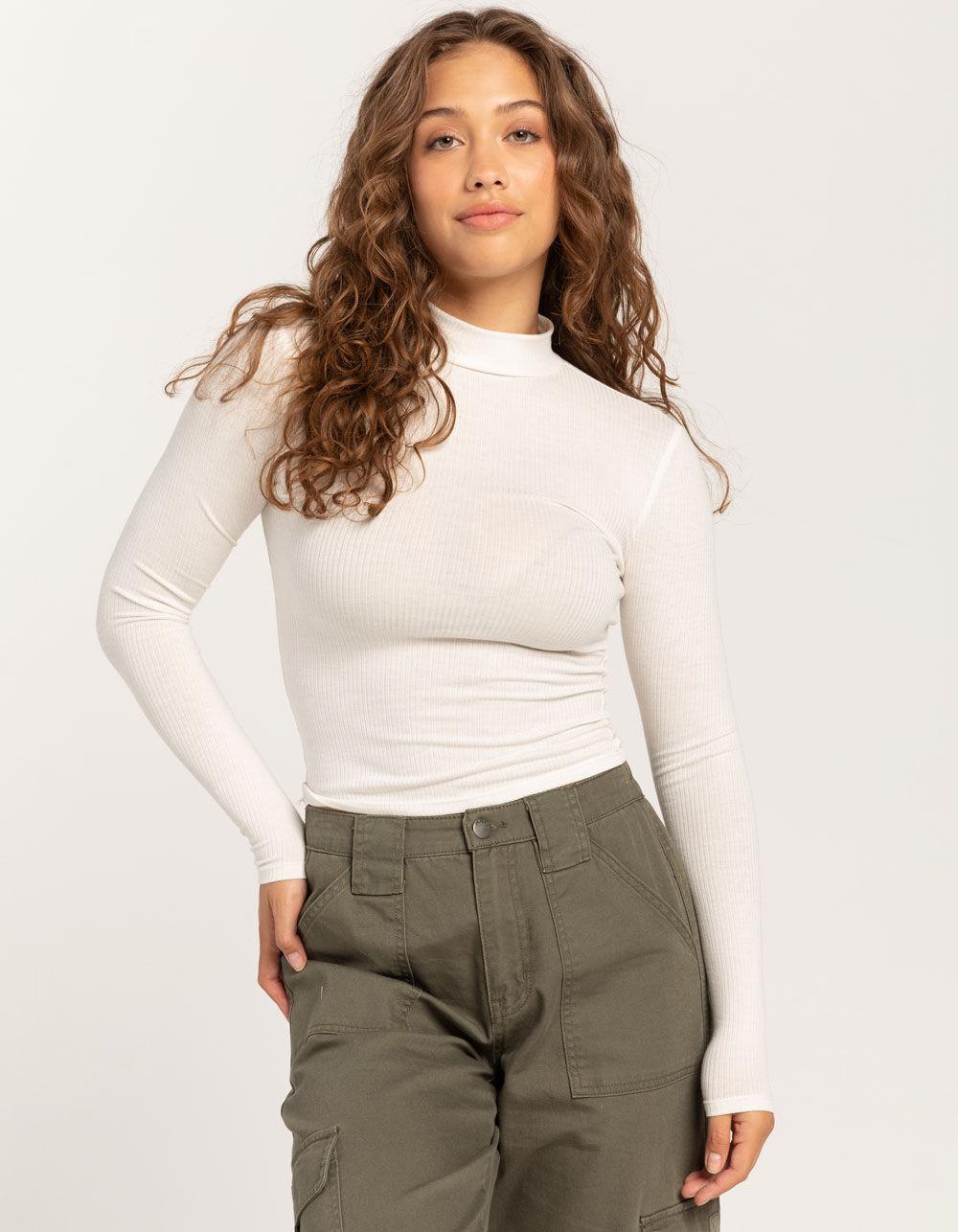 TILLYS Mock Neck Womens Long Sleeve Tee - ROSE Product Image