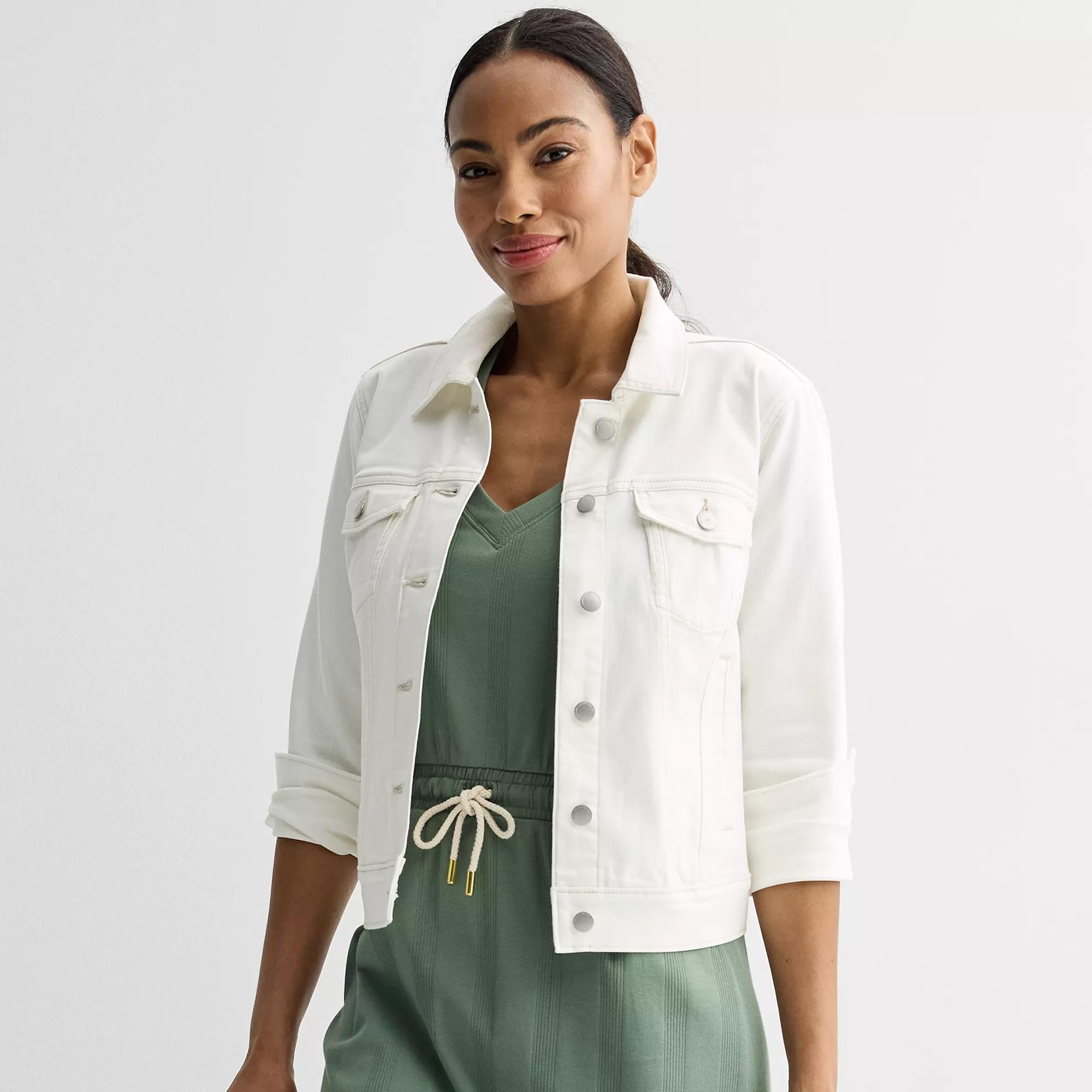 Petite Sonoma Goods For Life® Button-Down Denim Jacket, Women's, Size: Large Petite, White Product Image