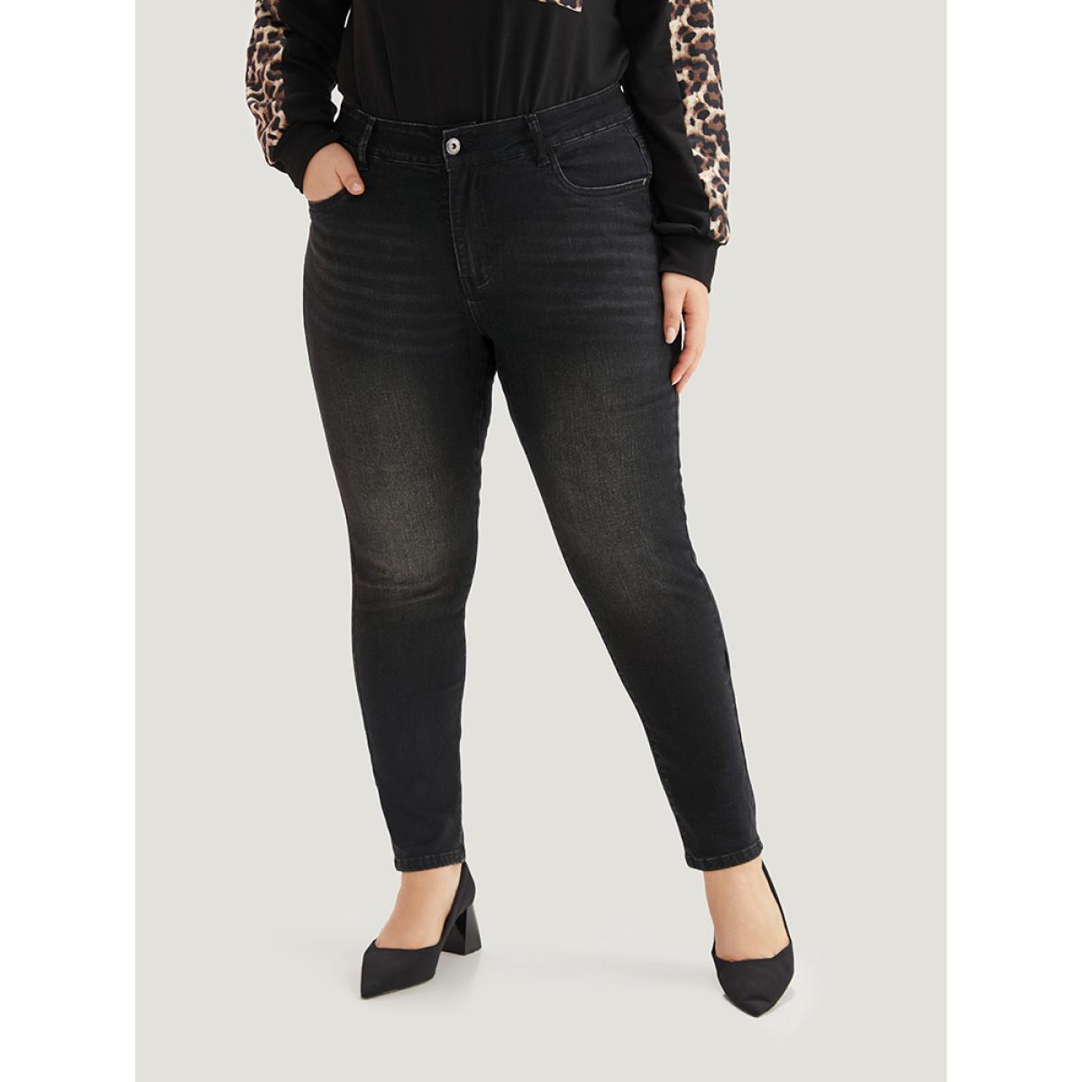 Plus Size Skinny High Rise Black Wash Jeans Women Black Casual Plain Plain High stretch Pocket Jeans BloomChic 18/2X Product Image