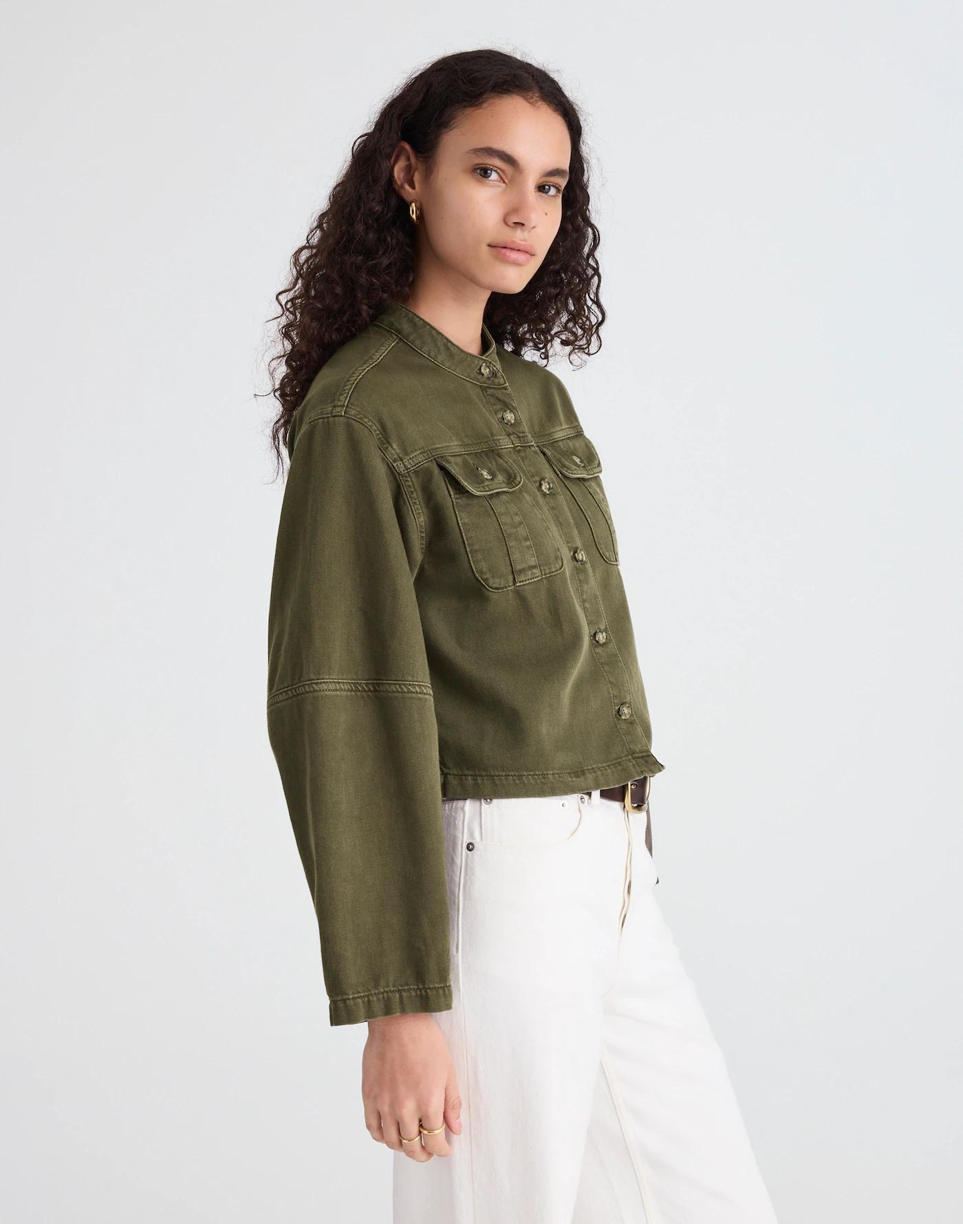 Garment-Dyed Cocoon-Sleeve Lady Jacket Product Image