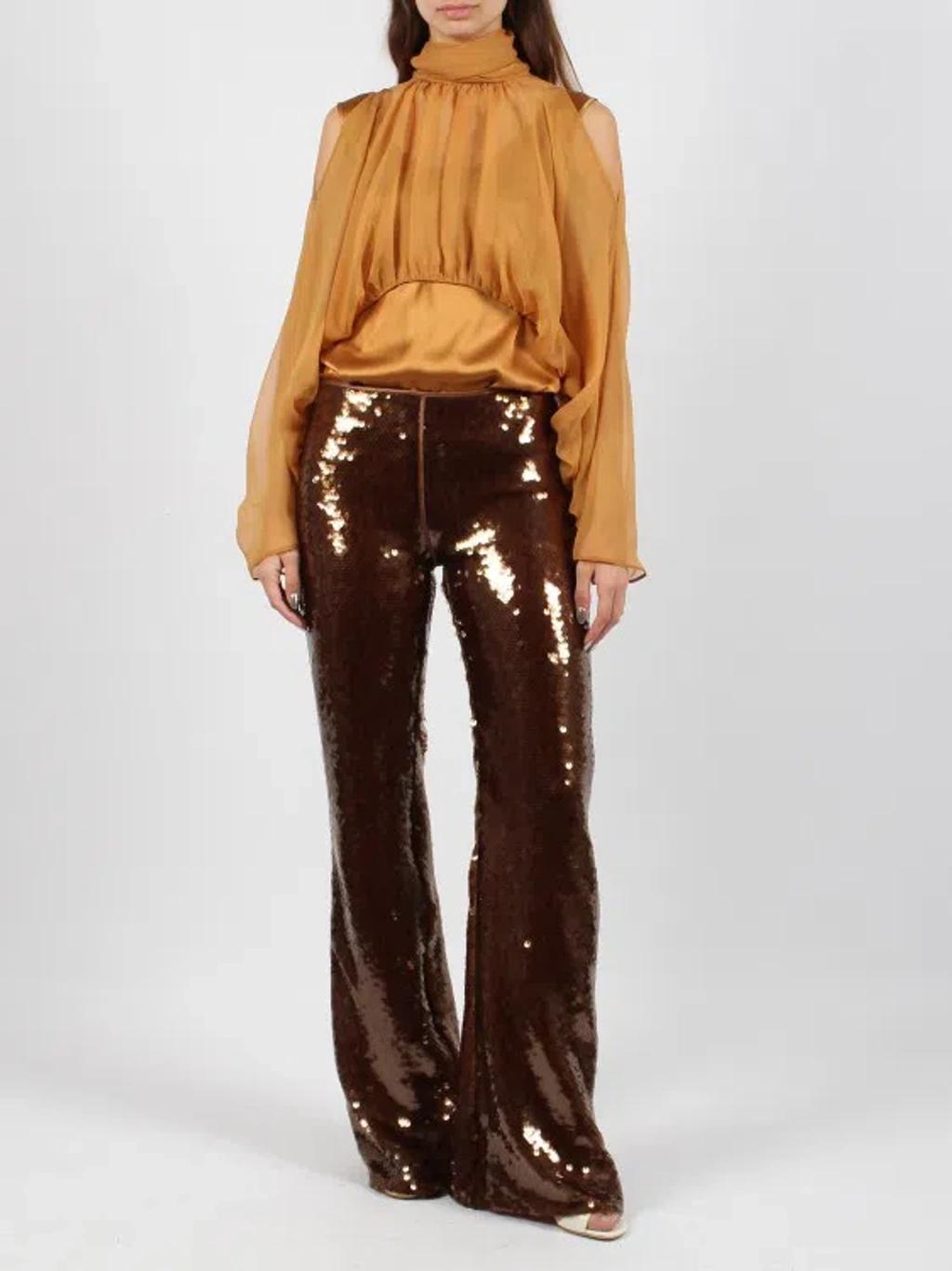 ALBERTA FERRETTI Sequins Flared Trousers In Brown Product Image