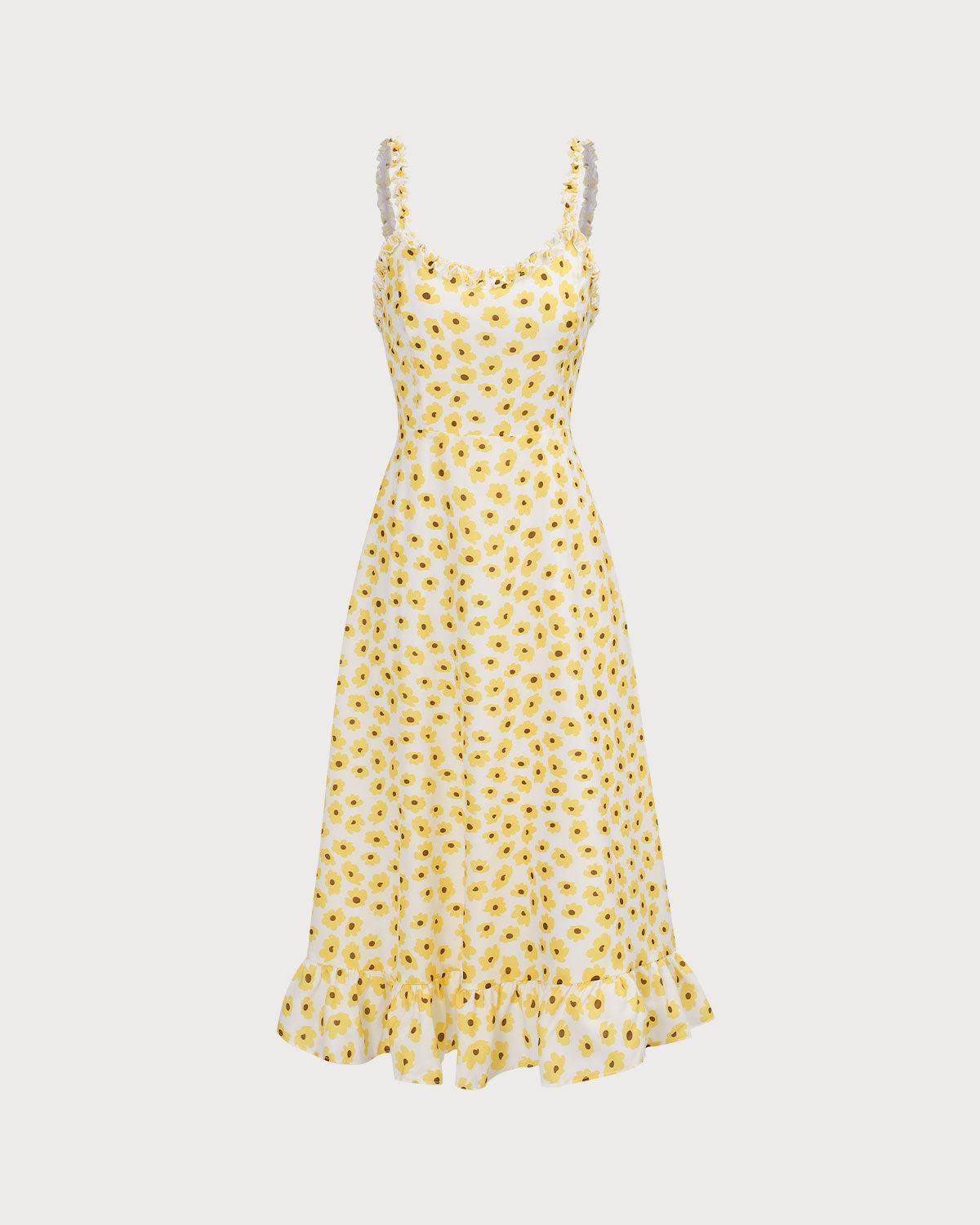 The Yellow Daisy Ruffle Slip Midi Dress Product Image