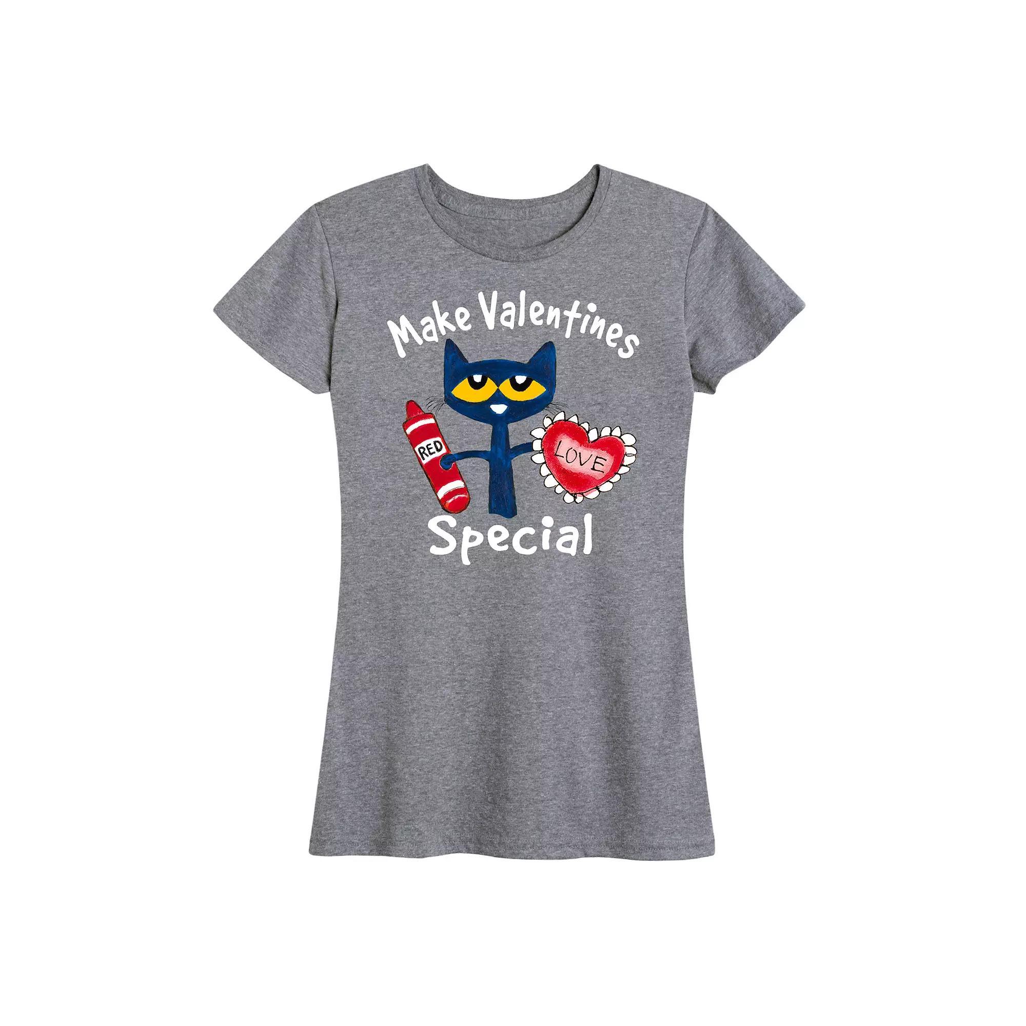 Womens Pete The Cat Make Valentine Special Graphic Tee Grey Gray Product Image