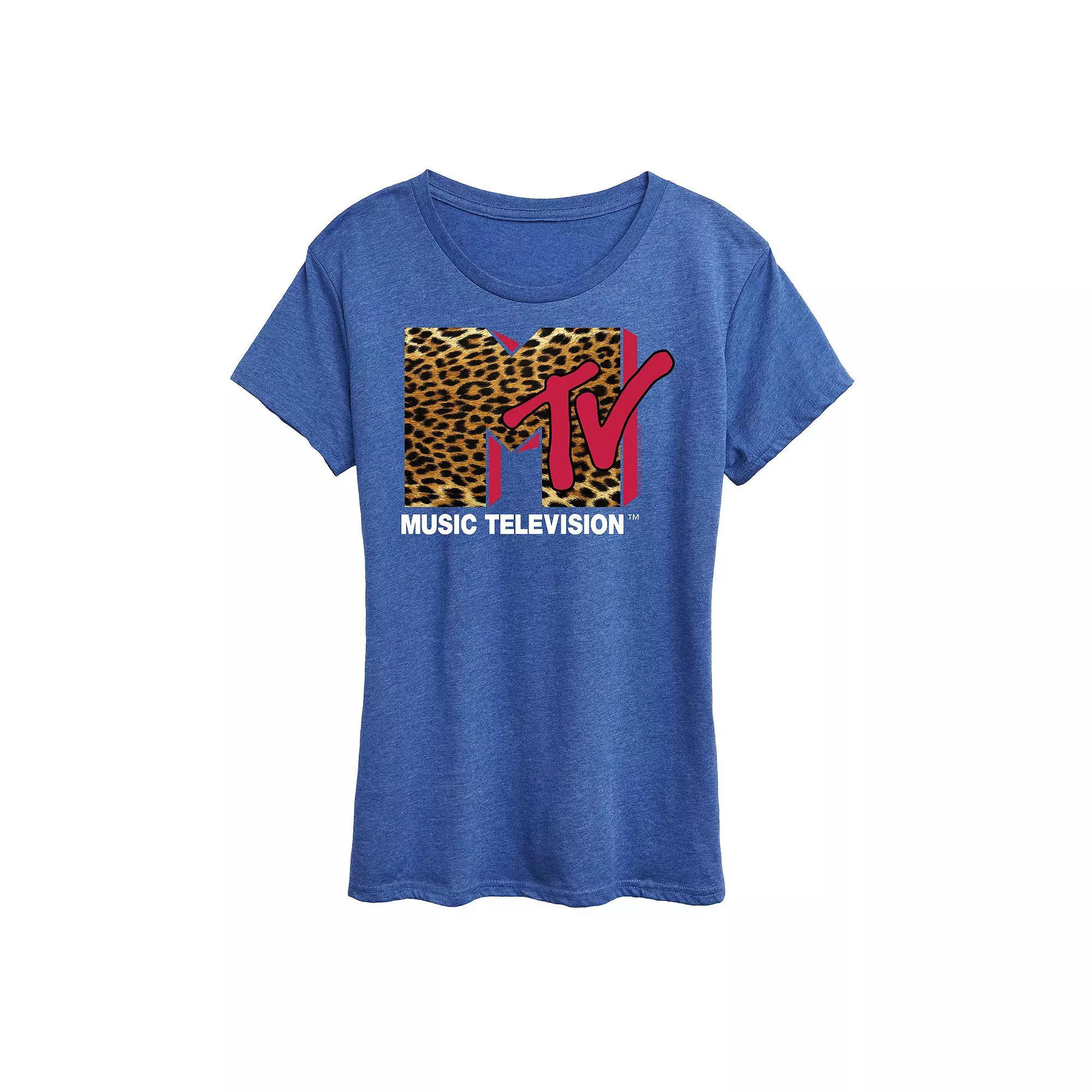 Womens MTV Leopard Logo Graphic Tee, Girls Blue Product Image