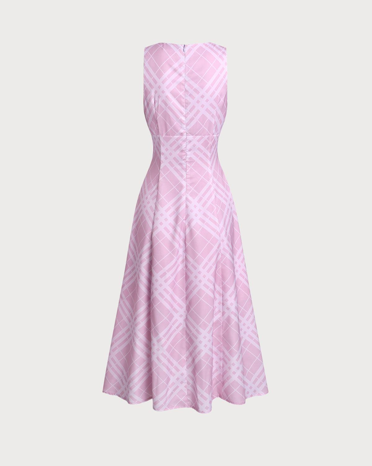 Pink Striped Sleeveless Midi Dress Product Image