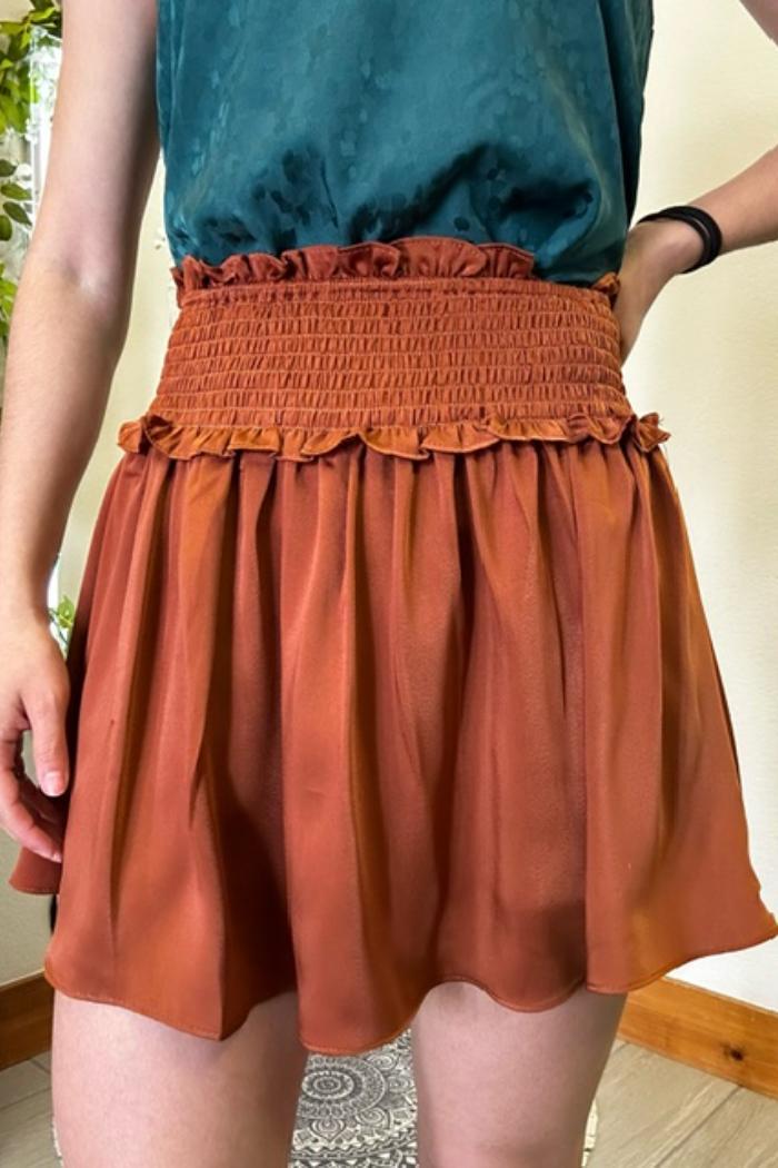 Woven Satin Mini Skirt w/smocked Waistband and Shorts Lining Product Image