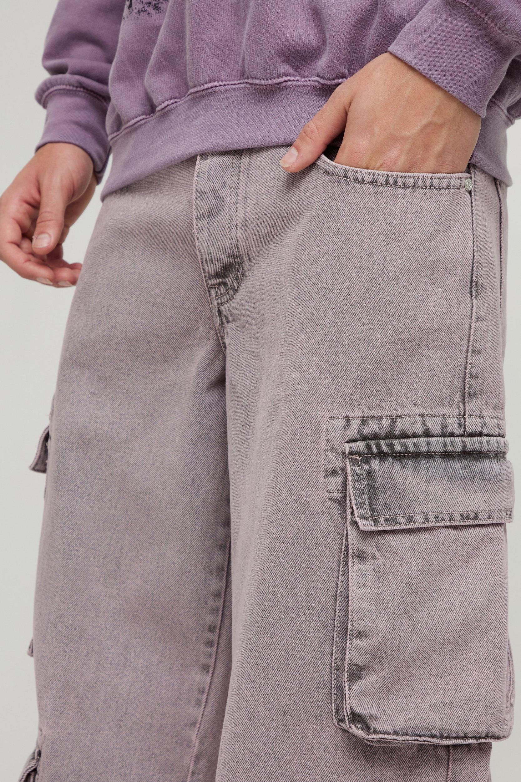 Baggy Rigid Pink Tinted Multi Pocket Cargo Denim Jeans | boohooMAN USA Product Image