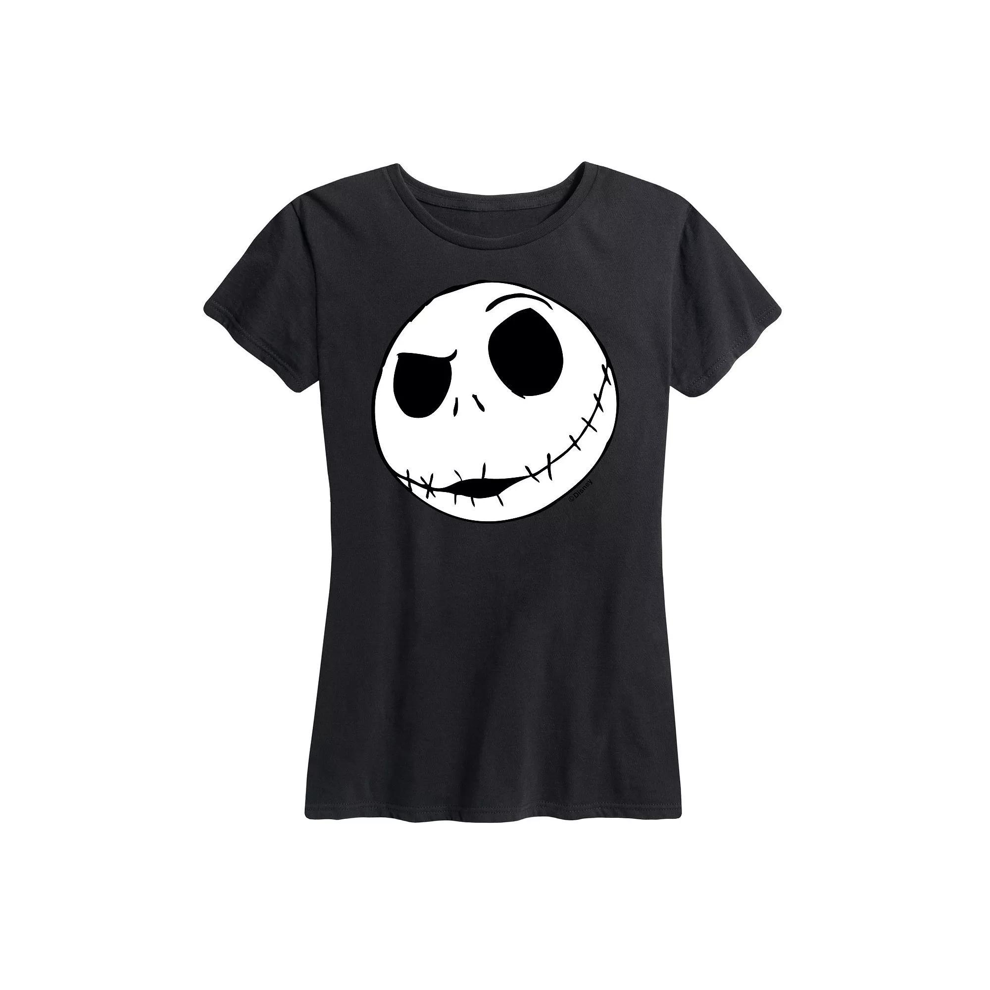 Disneys Nightmare Before Christmas Womens Jack Face Graphic Tee, Girls Grey Gray Product Image