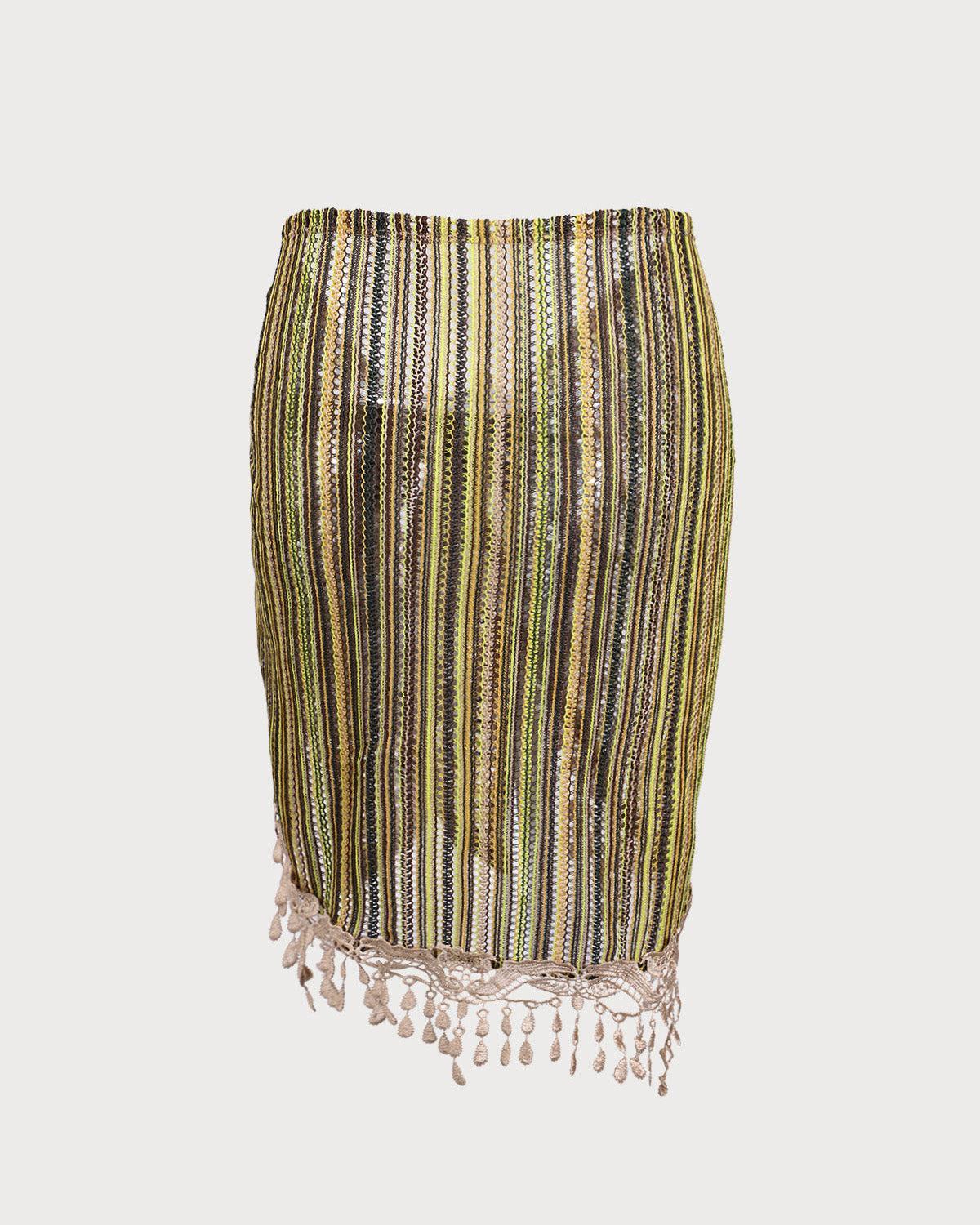 Green Striped Fringe Vintage Cover-up Product Image