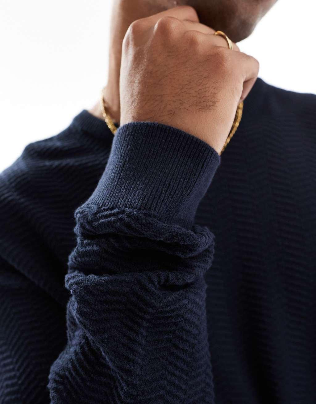 Threadbare crew neck knit sweater in navy Product Image